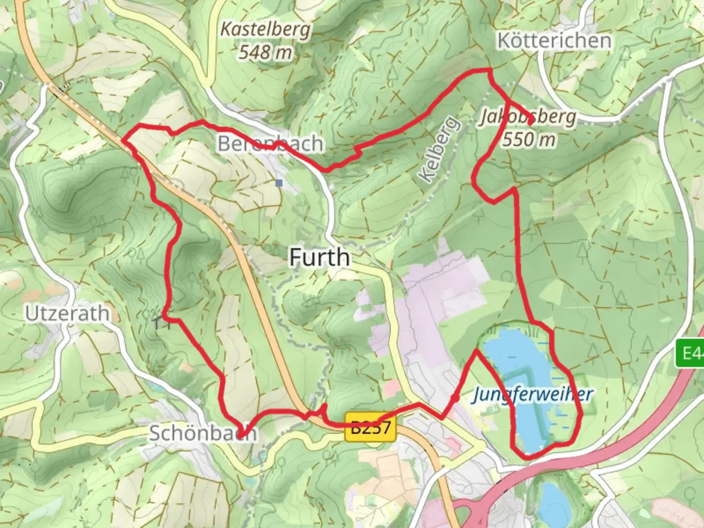 An image depicting the trail Jungferweiher via Vulkanweg and its surrounding area.