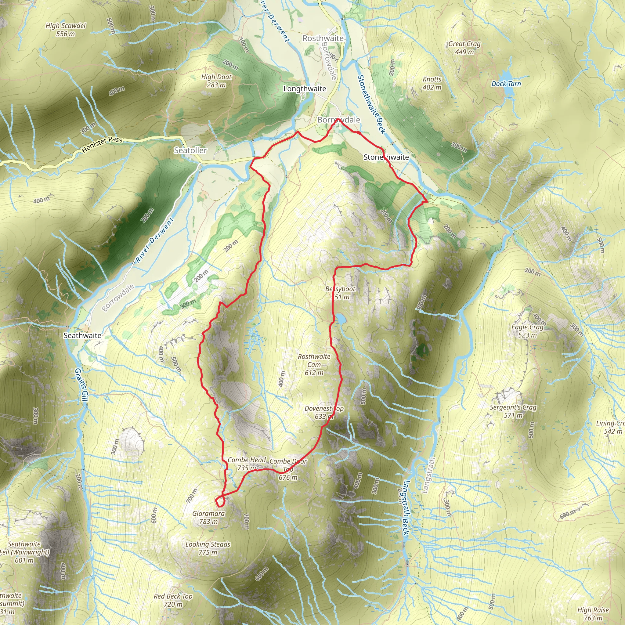 Rosthwaite Fell, Glaramara and Thornythwaite Fell Loop mobile static map