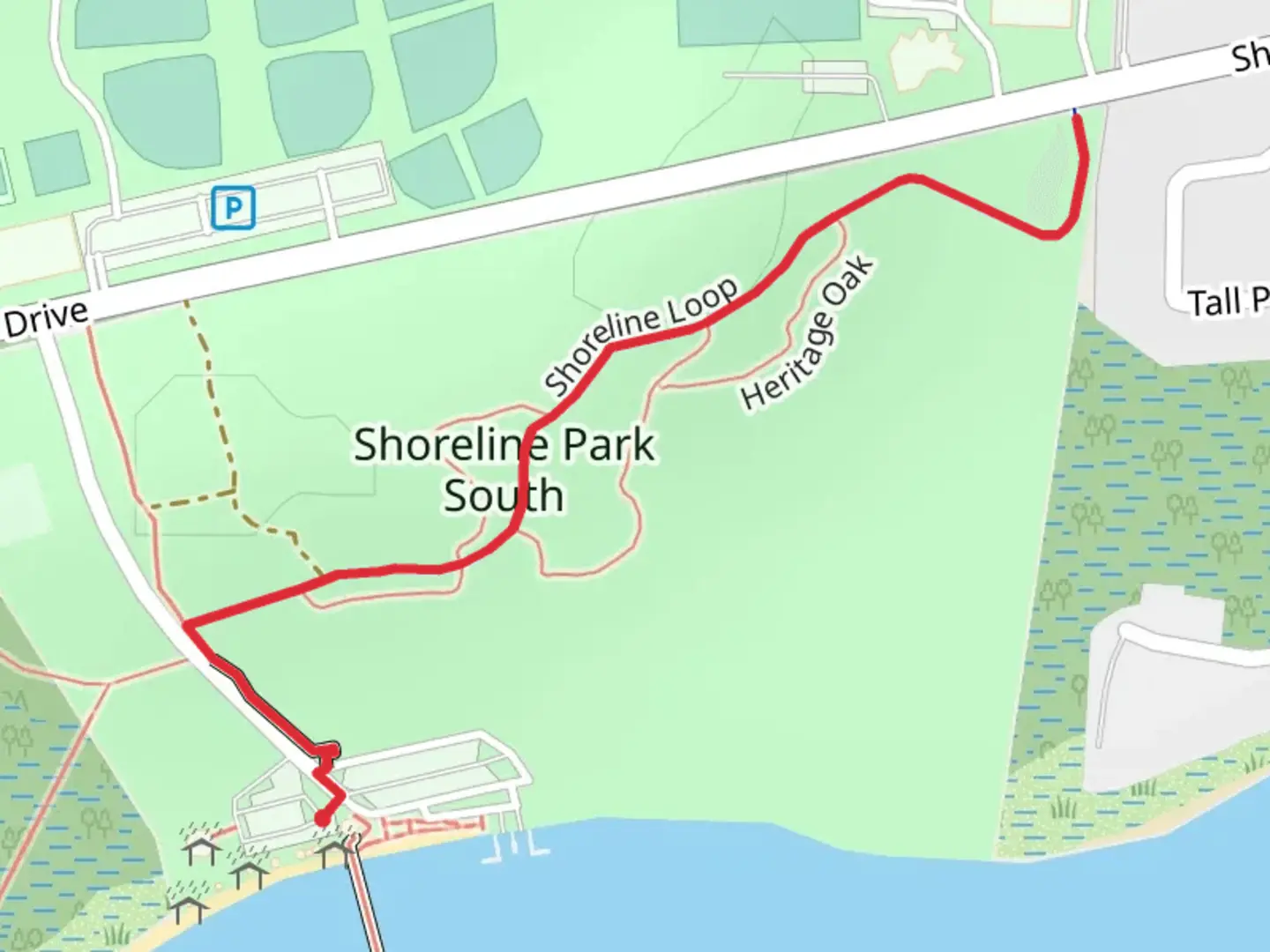 An image depicting the trail Shoreline Loop and its surrounding area.
