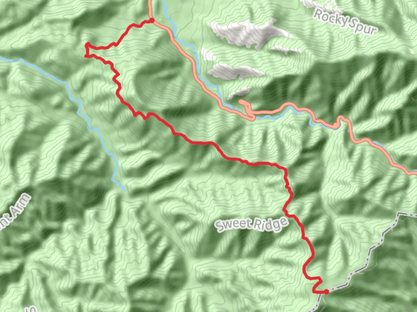 An image depicting the trail Sugarland Mountain via Sugarland Mountain Trail and its surrounding area.