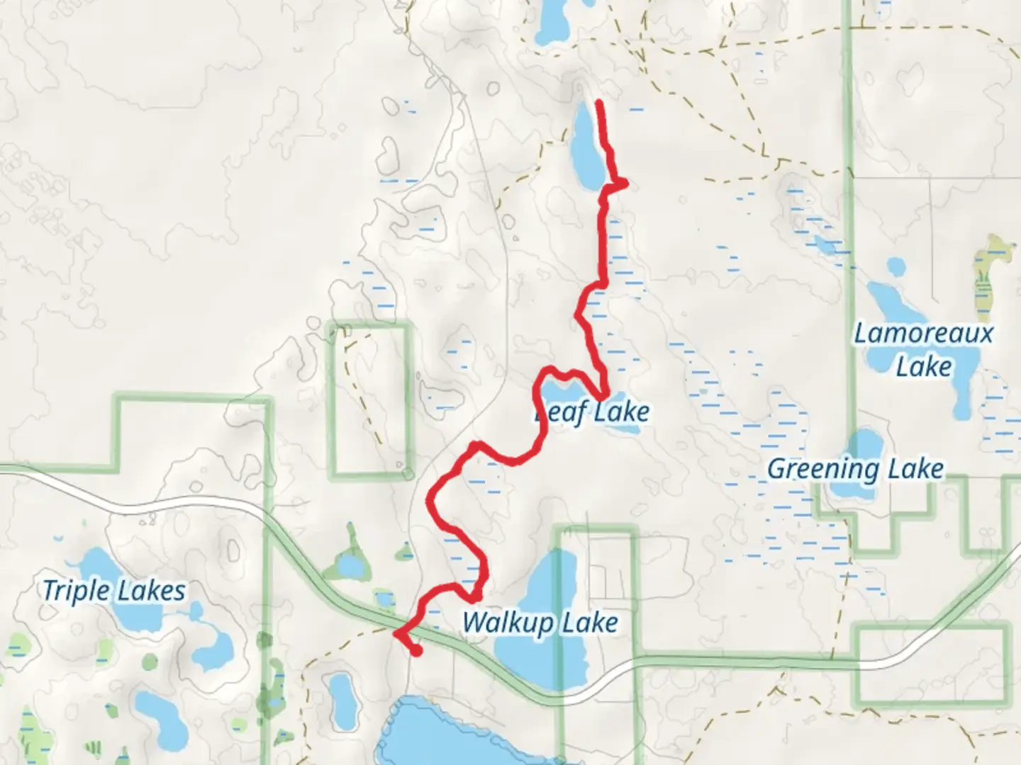 An image depicting the trail Condon Lake and Leaf Lake via North Country National Scenic Trail and its surrounding area.