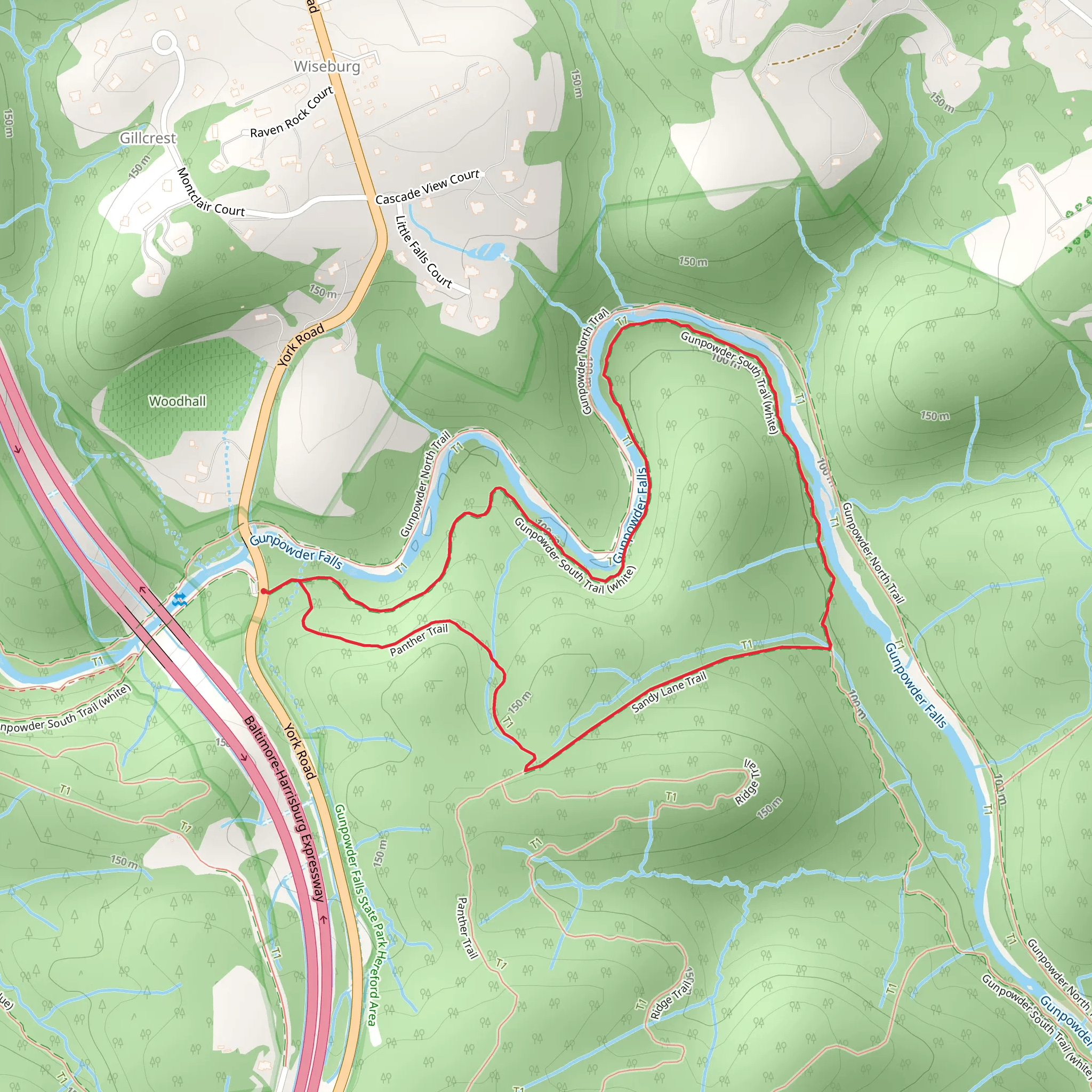 Panther, Sandy Lane and Gunpowder South Loop Trail mobile static map