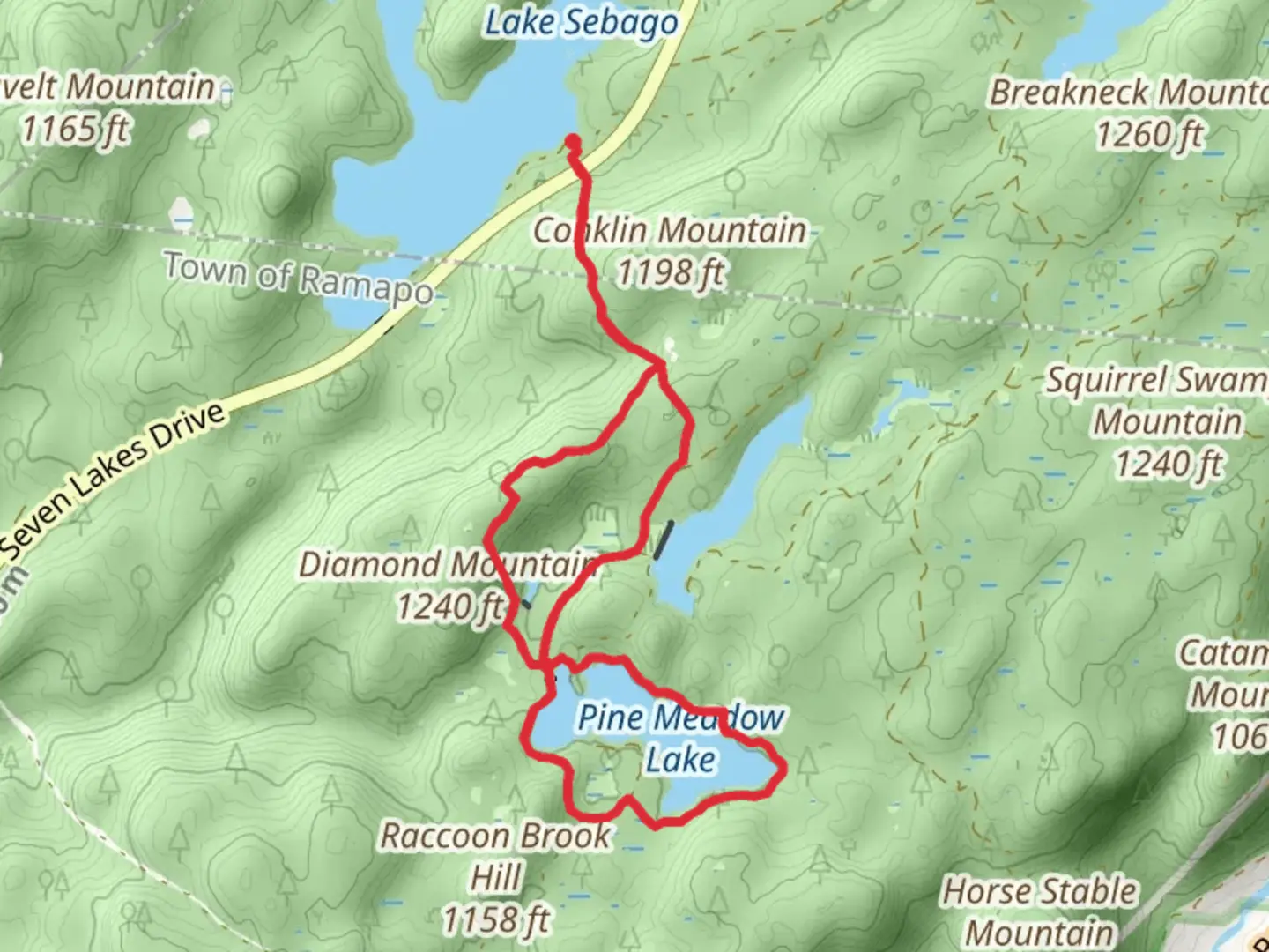 An image depicting the trail Pine Meadow Loop via 7 Hills Trail and its surrounding area.