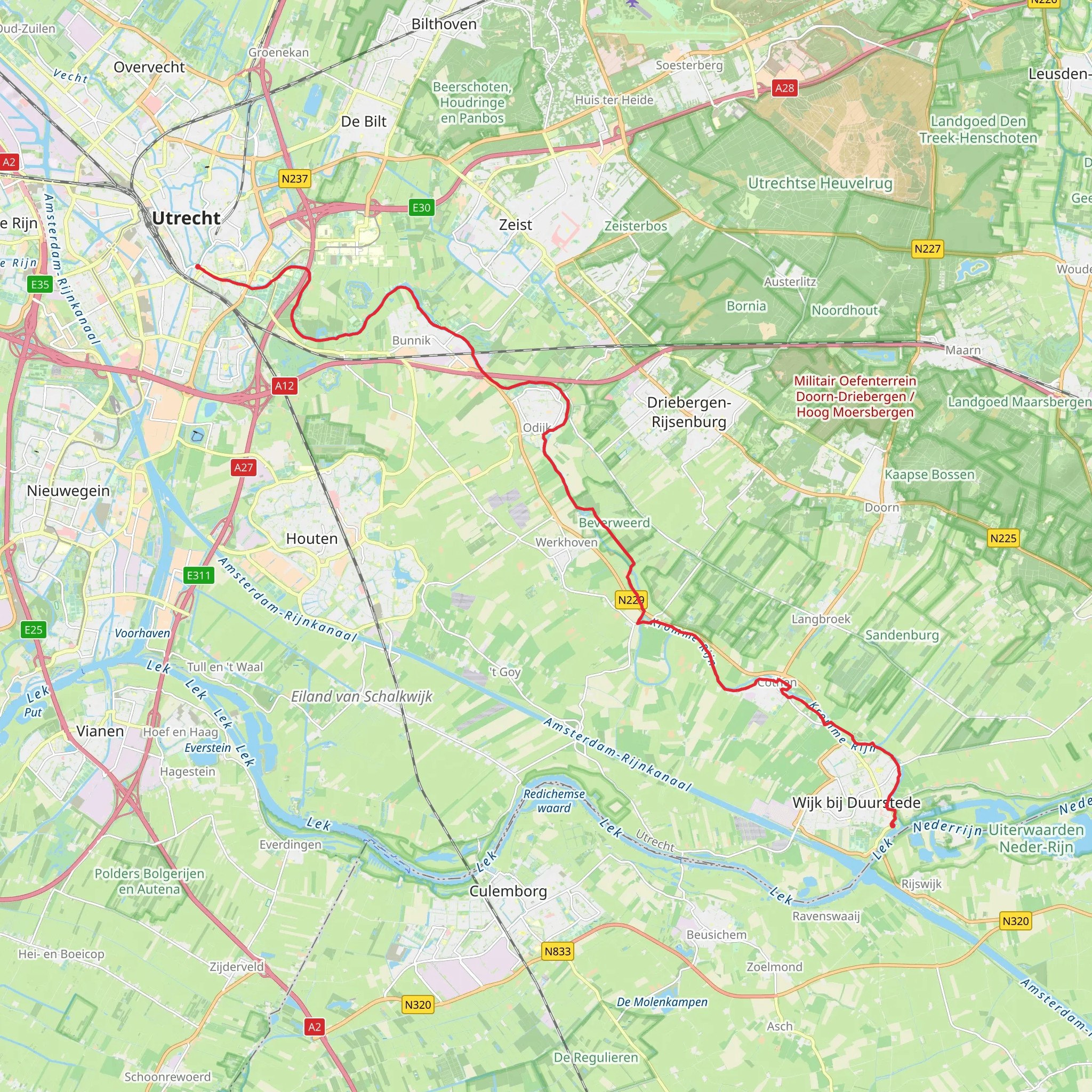Krommerijnbrug to Haven via Romeinse Limespad mobile static map
