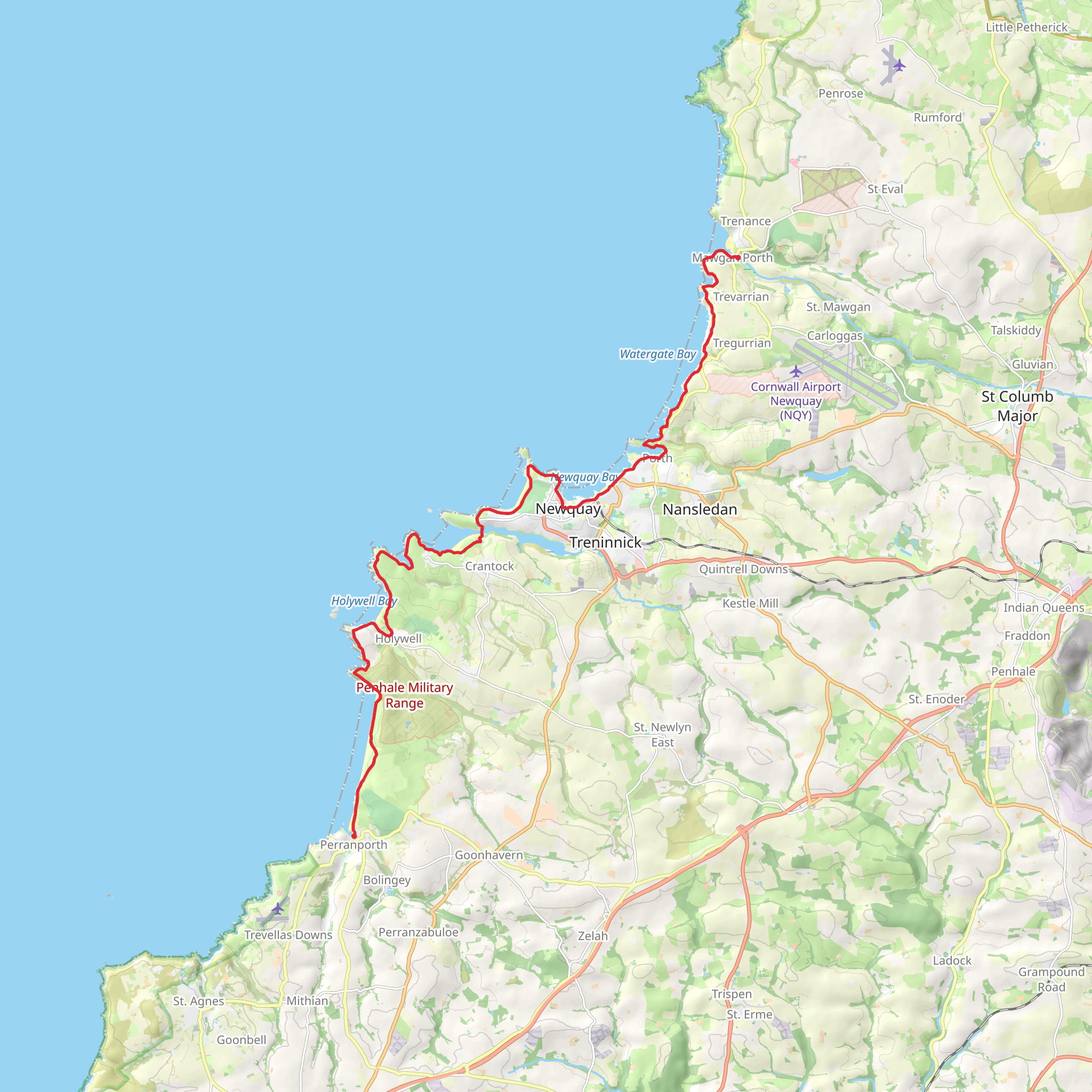 Mawgan Porth to Perranporth Walk mobile static map