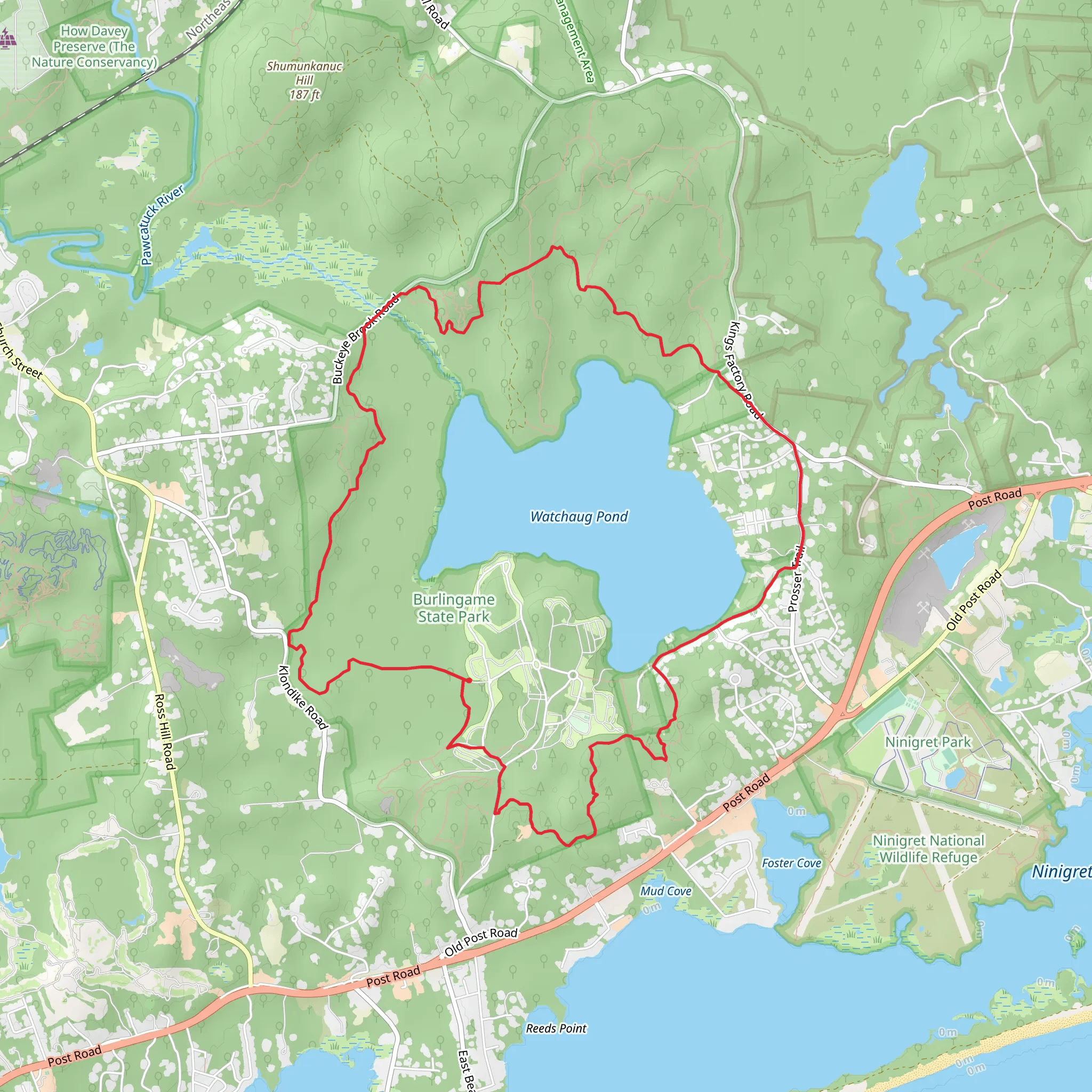 Watchaug Pond Loop mobile static map