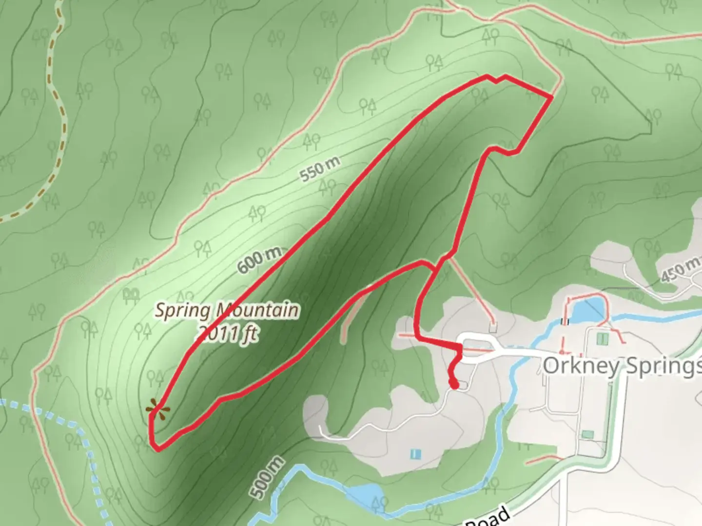 An image depicting the trail Spring Mountain via Ridge Trail and North Mountain Trail and its surrounding area.