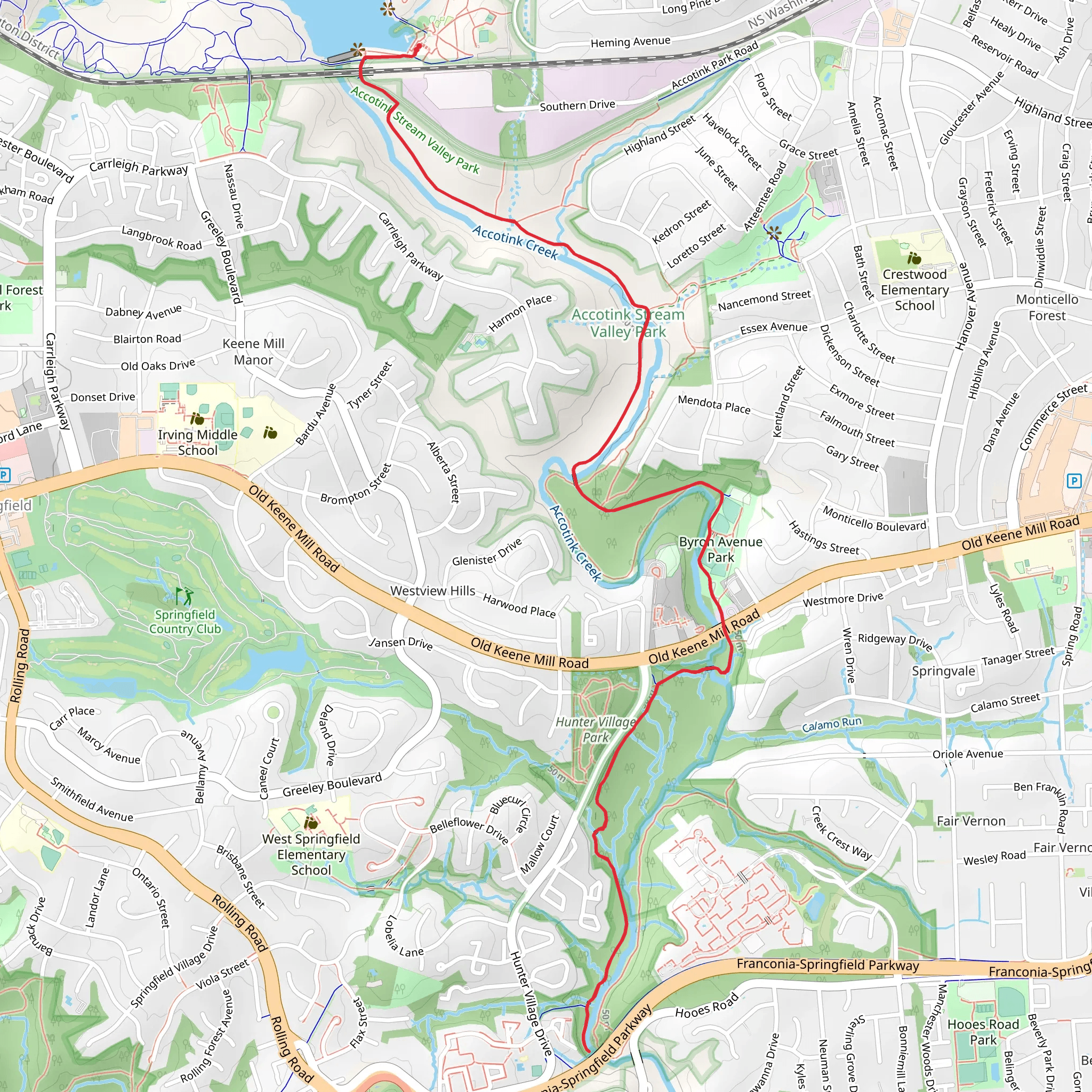 Cross County Trail from Lake Accotink mobile static map