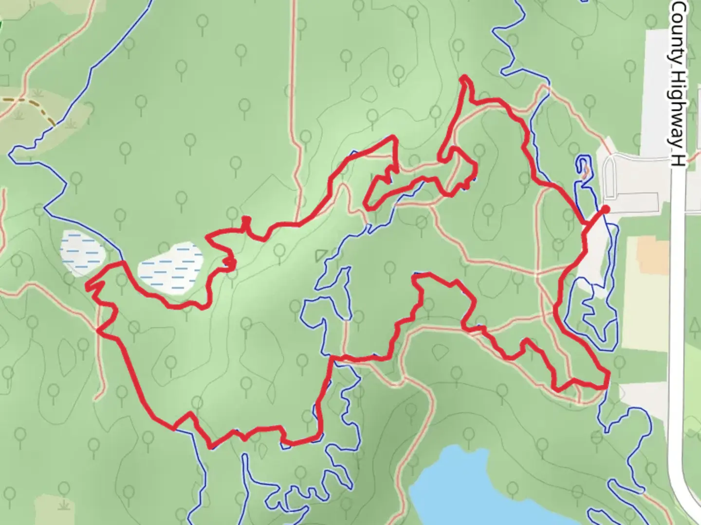 An image depicting the trail Orange and Purple Loop and its surrounding area.