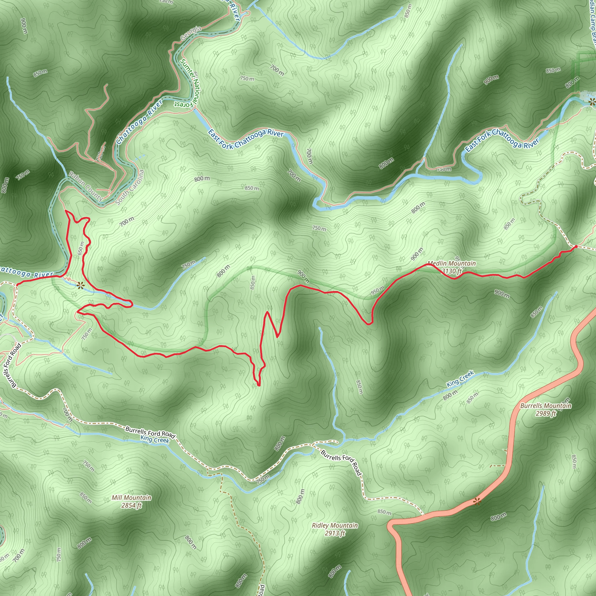 Chattooga River, Medlin Mountain and Foothills Trail mobile static map