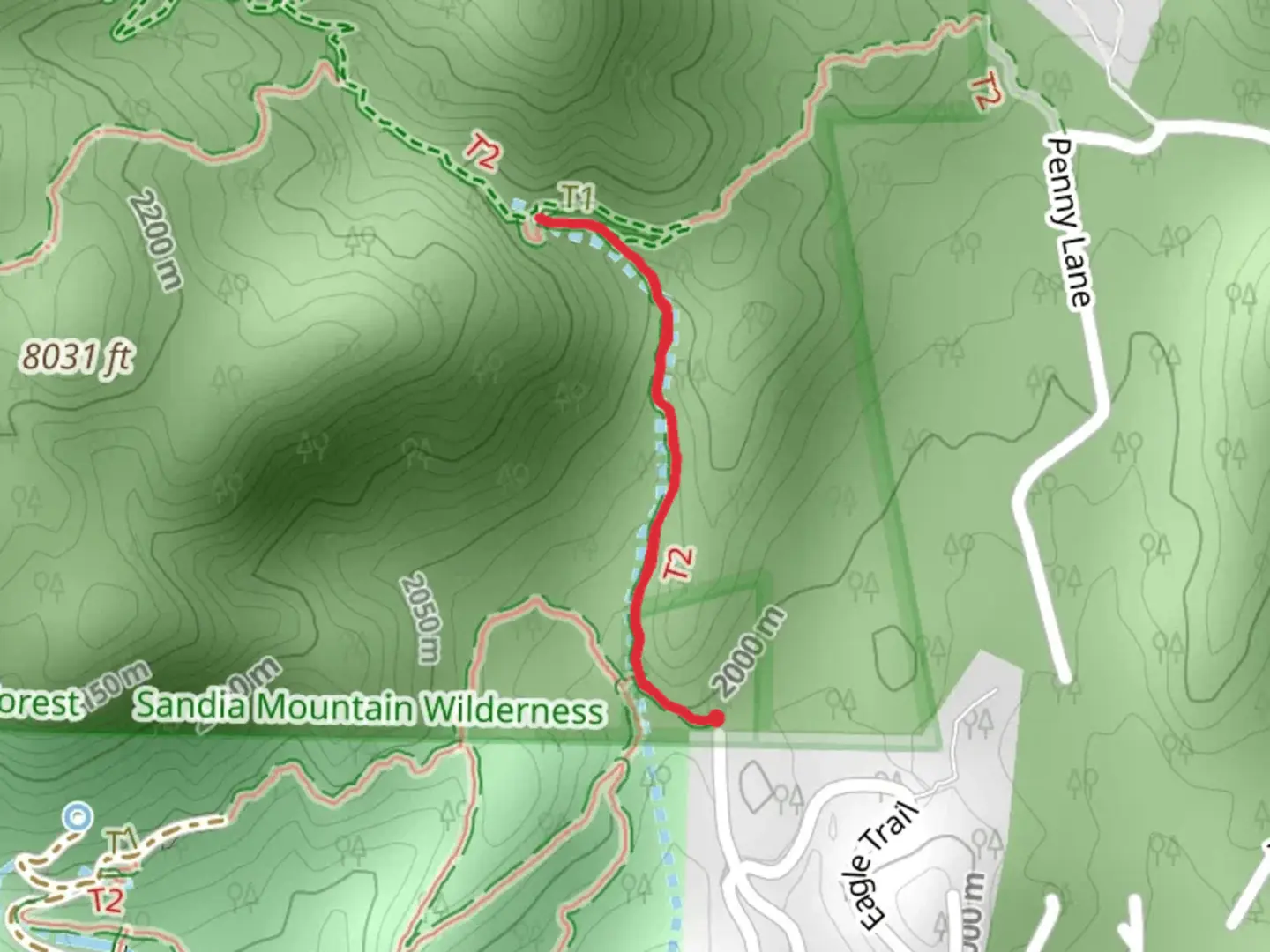 An image depicting the trail Travertine Falls via South Crest Trail and its surrounding area.
