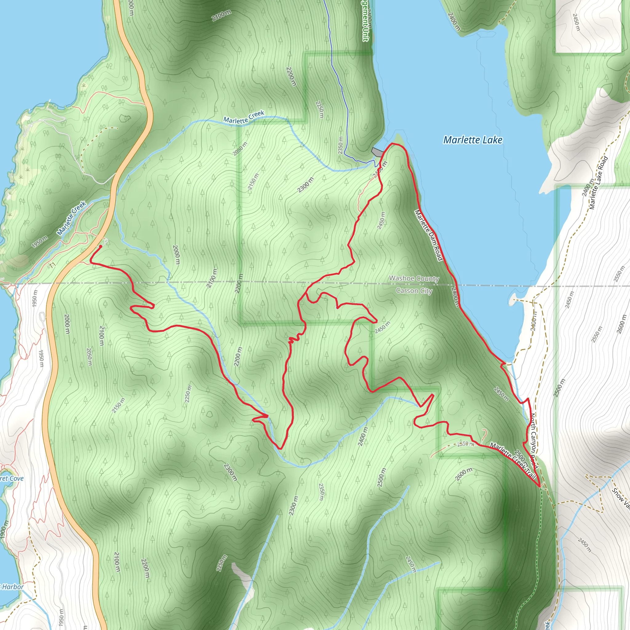 Marlette Creek Trail and Marlette Lake Trail Loop mobile static map