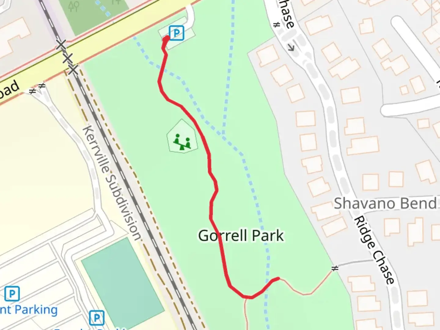 An image depicting the trail Gorrell Memorial Park and its surrounding area.