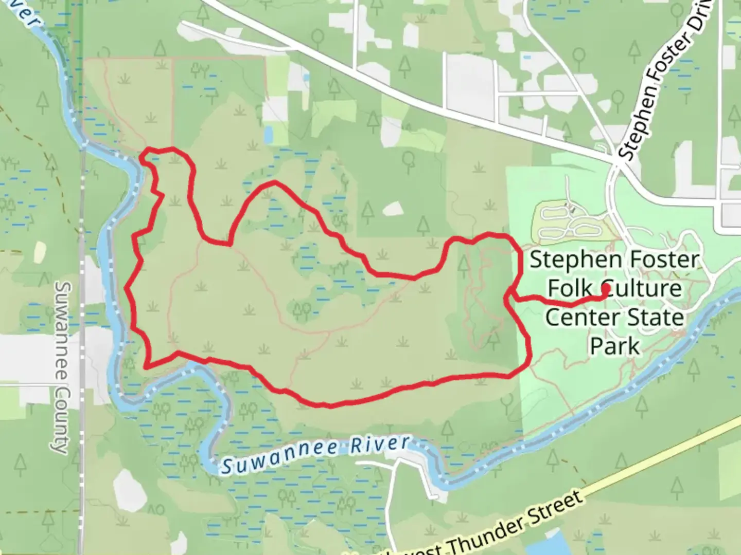 An image depicting the trail Stephen Foster Folk Culture Center State Park Loop - West and its surrounding area.