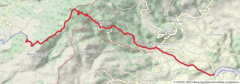 Cammino Kalabria Coast to Coast stage 2 Map