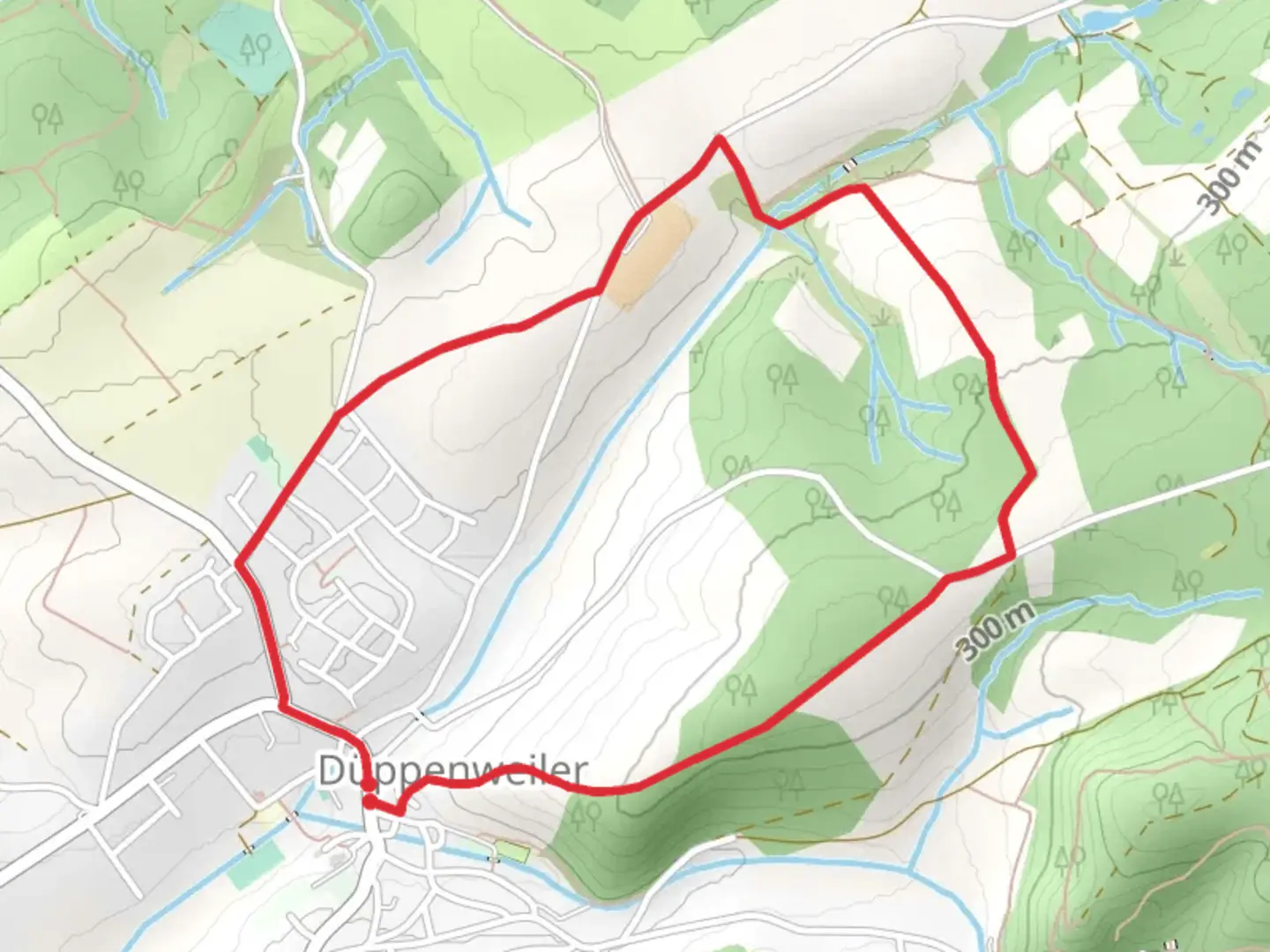 An image depicting the trail Valentinuskapelle and Düppenweiler Loop and its surrounding area.