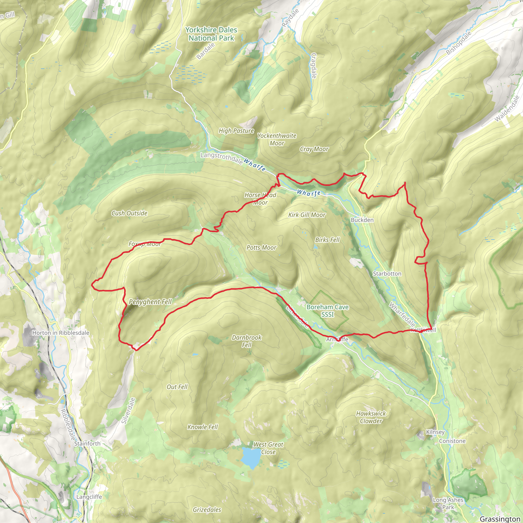 Kettlewell and Horton-in-Ribblesdale via Buckden Pike and Pen-y-ghent mobile static map