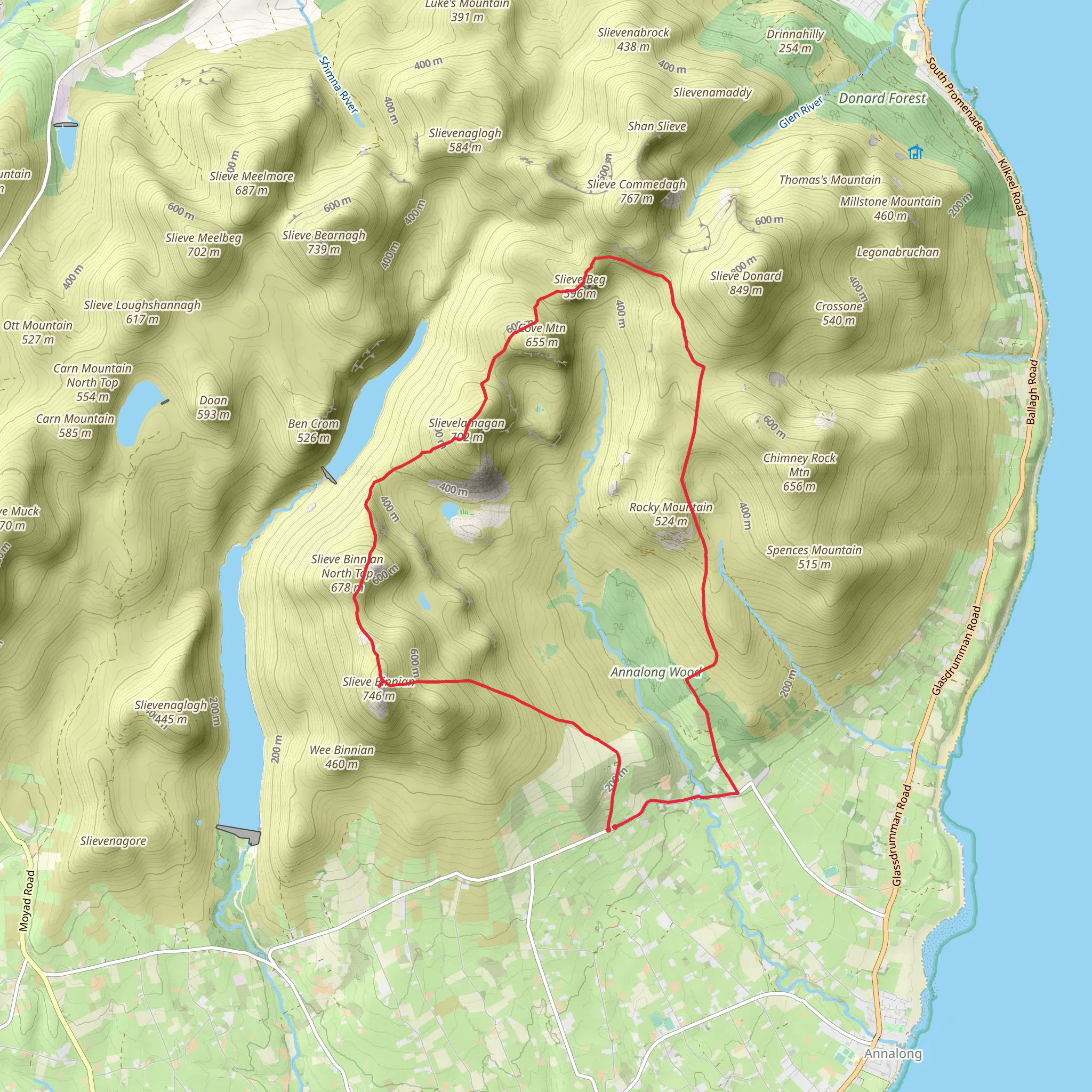 Slieve Binnian and Slievelamagan Loop via Mourne Wall Challenge mobile static map