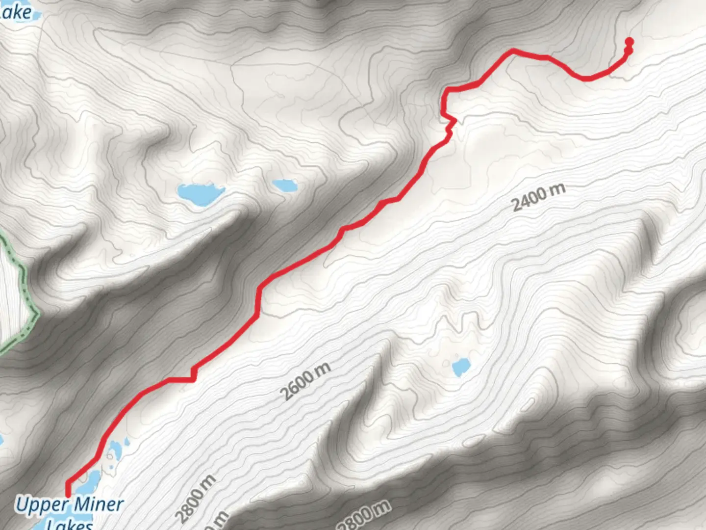 An image depicting the trail Upper Miner Lakes via Miner Lake Road and its surrounding area.