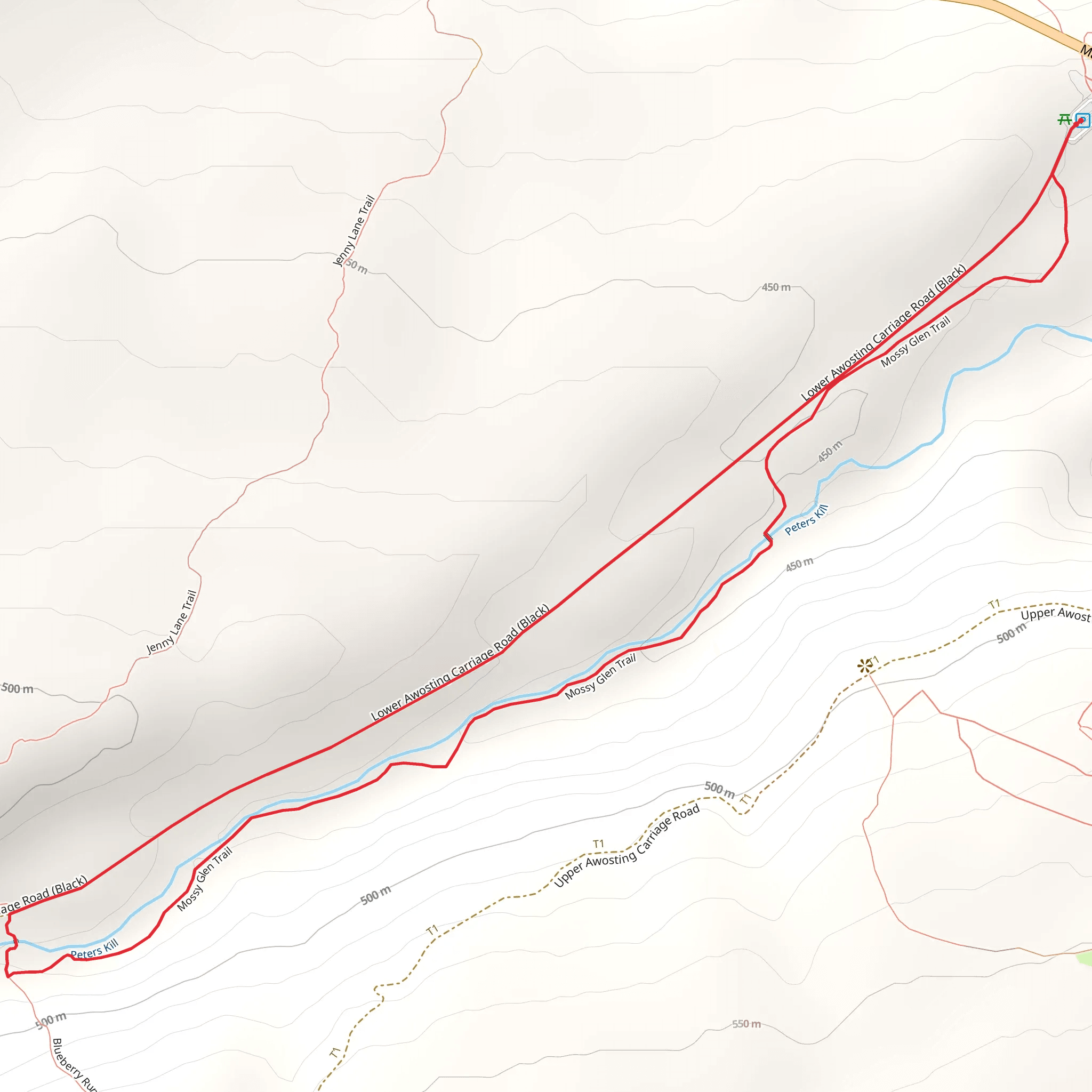 Lower Awosting Carriageway and Peters Kill Loop Trail mobile static map