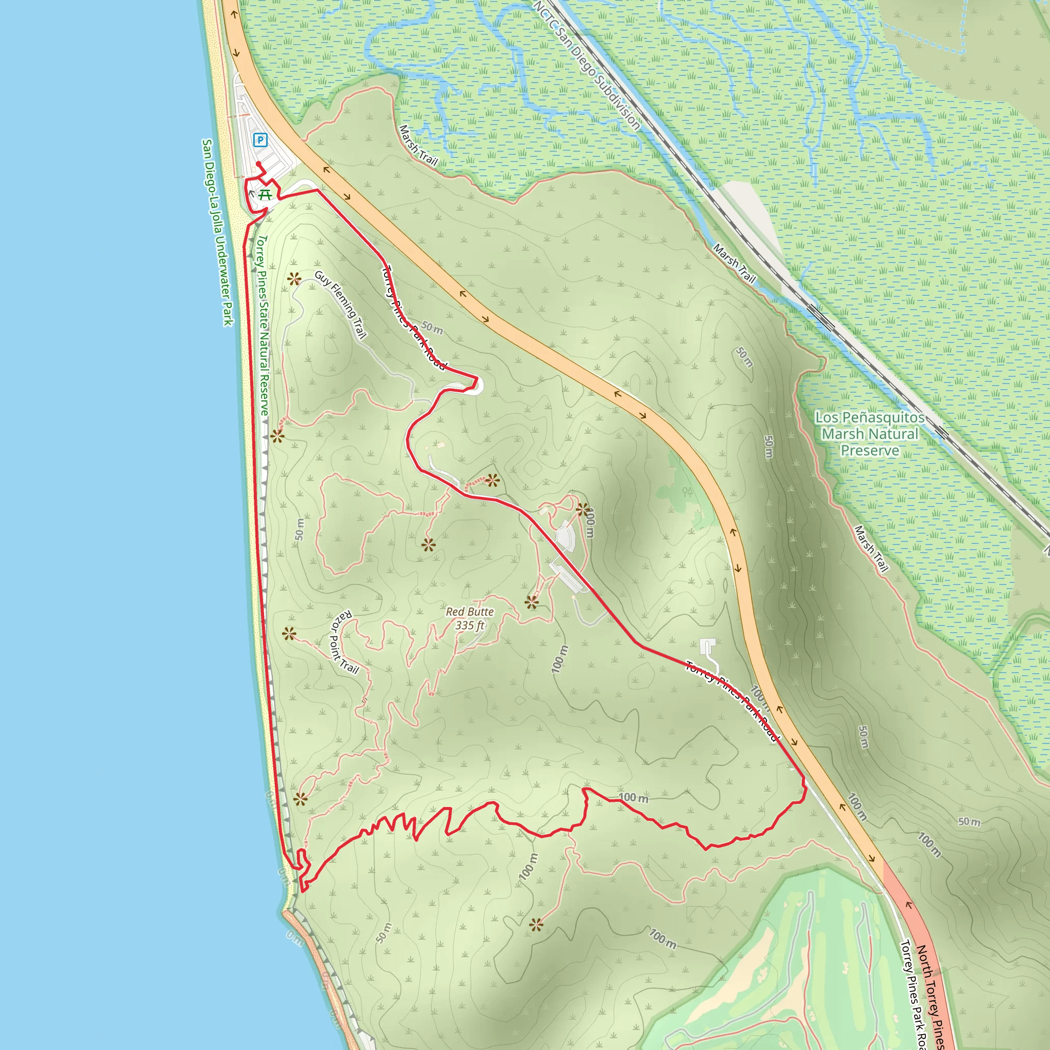 Torrey Pines Park Road, Broken Hill Trail and Torrey Pines Beach Loop mobile static map
