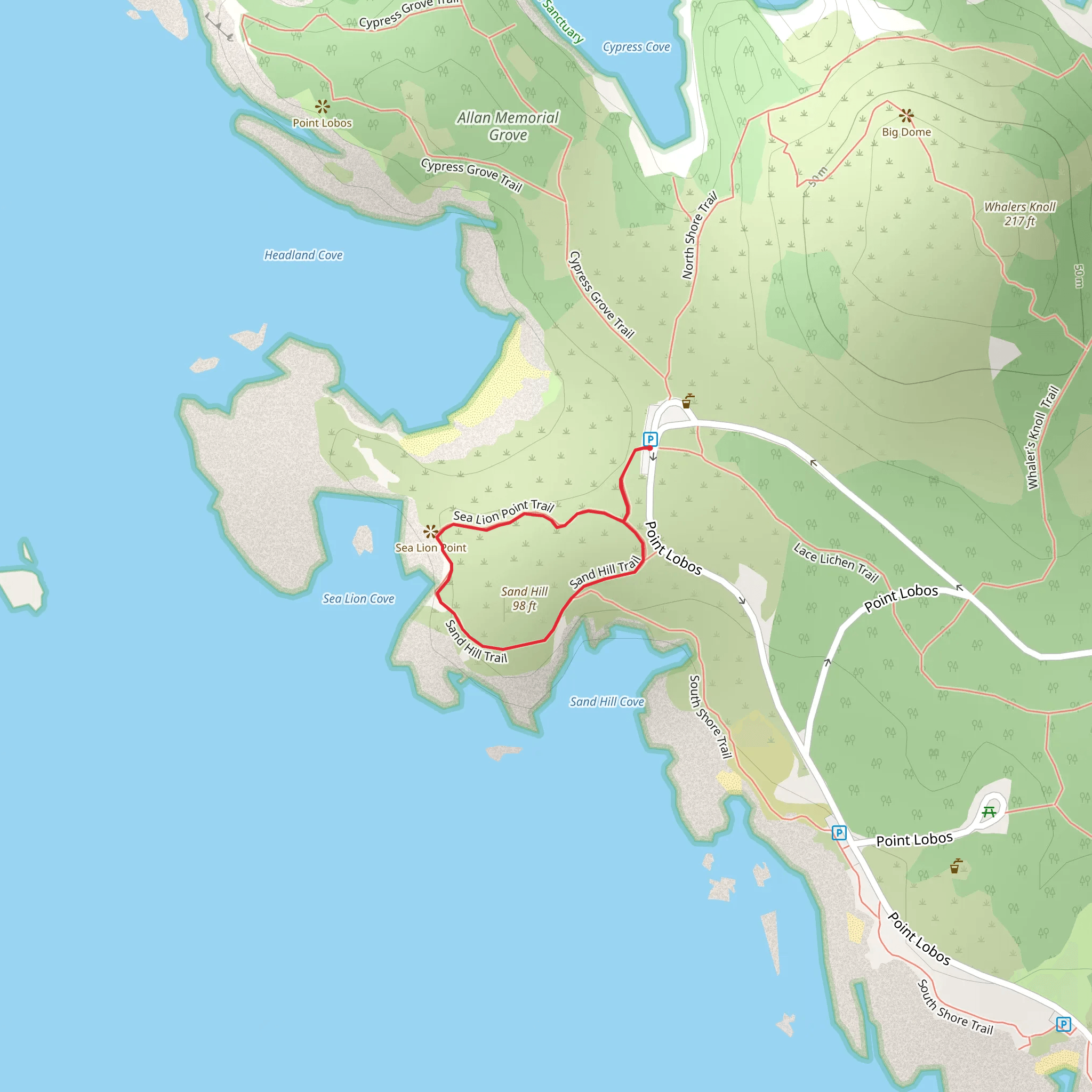 Sand Hill Trail and Sea Lion Point Trail Loop mobile static map