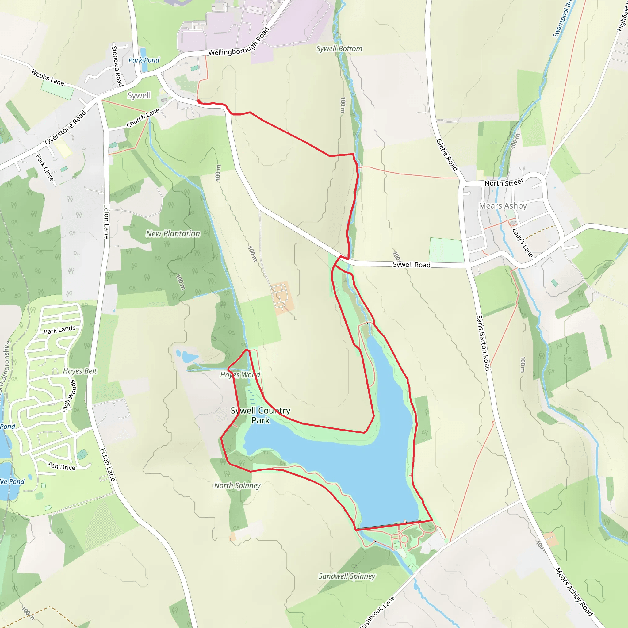 Sywell Reservoir and Hayes Wood mobile static map