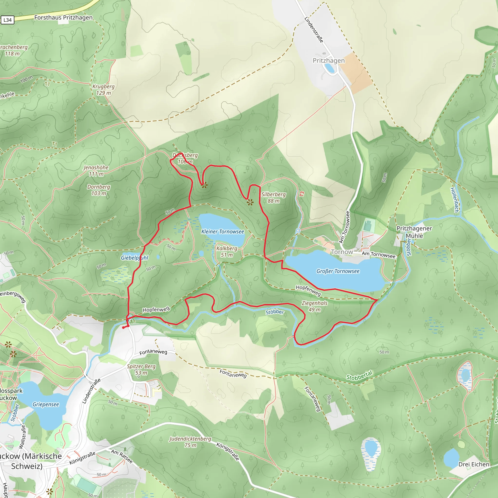 Dachsberg and Grosser Tornowsee via Natura Trail and TK 3 mobile static map