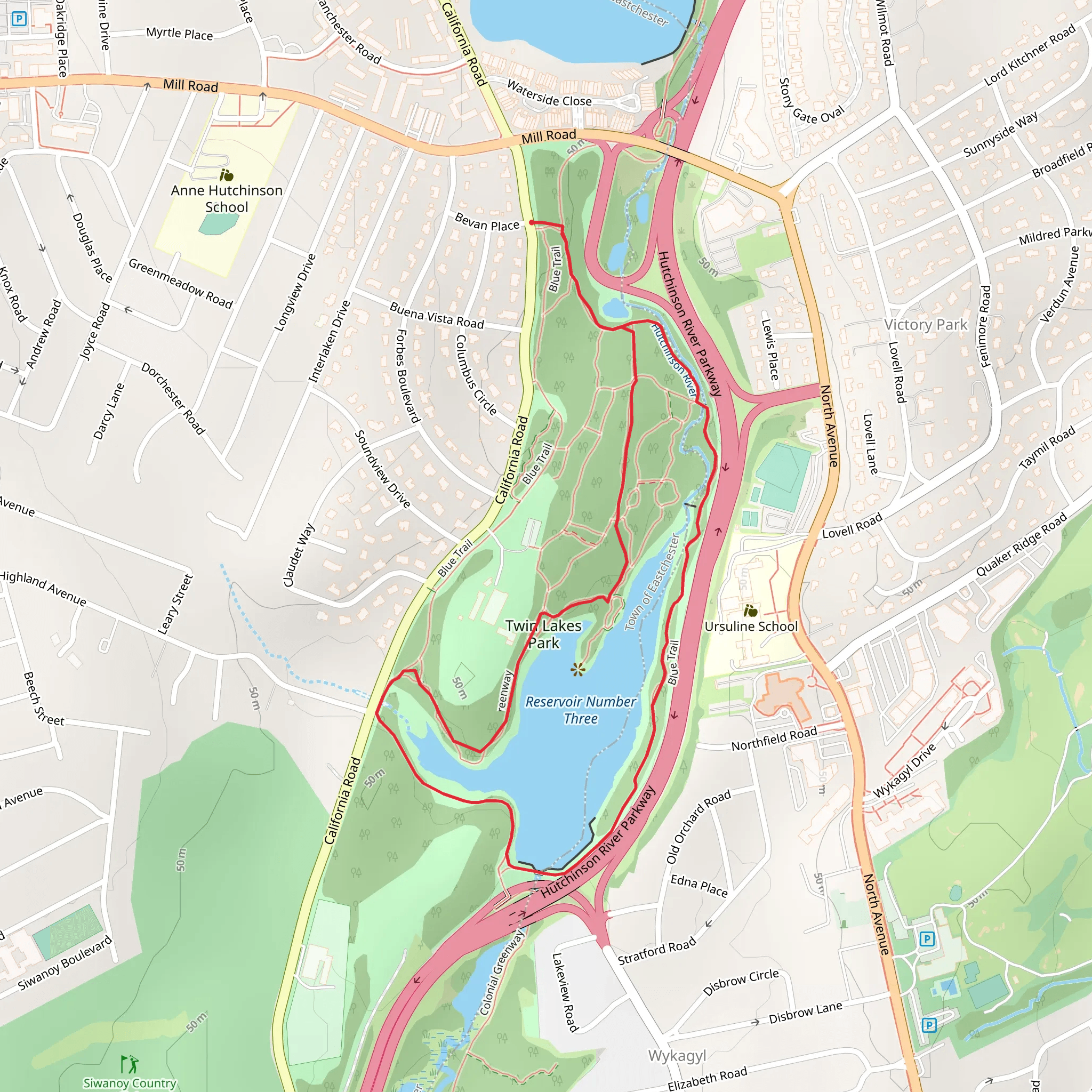Hutchinson River Reservoir Number Three Loop Trail mobile static map