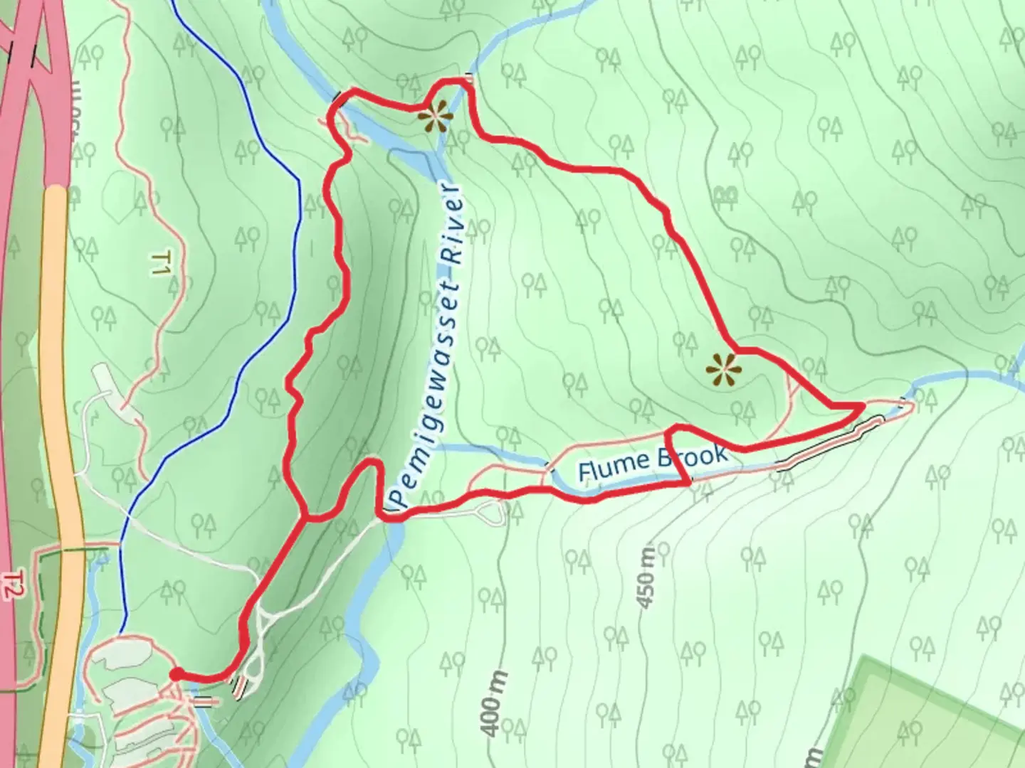 An image depicting the trail Pemigewasset River and Flume Brook Loop and its surrounding area.