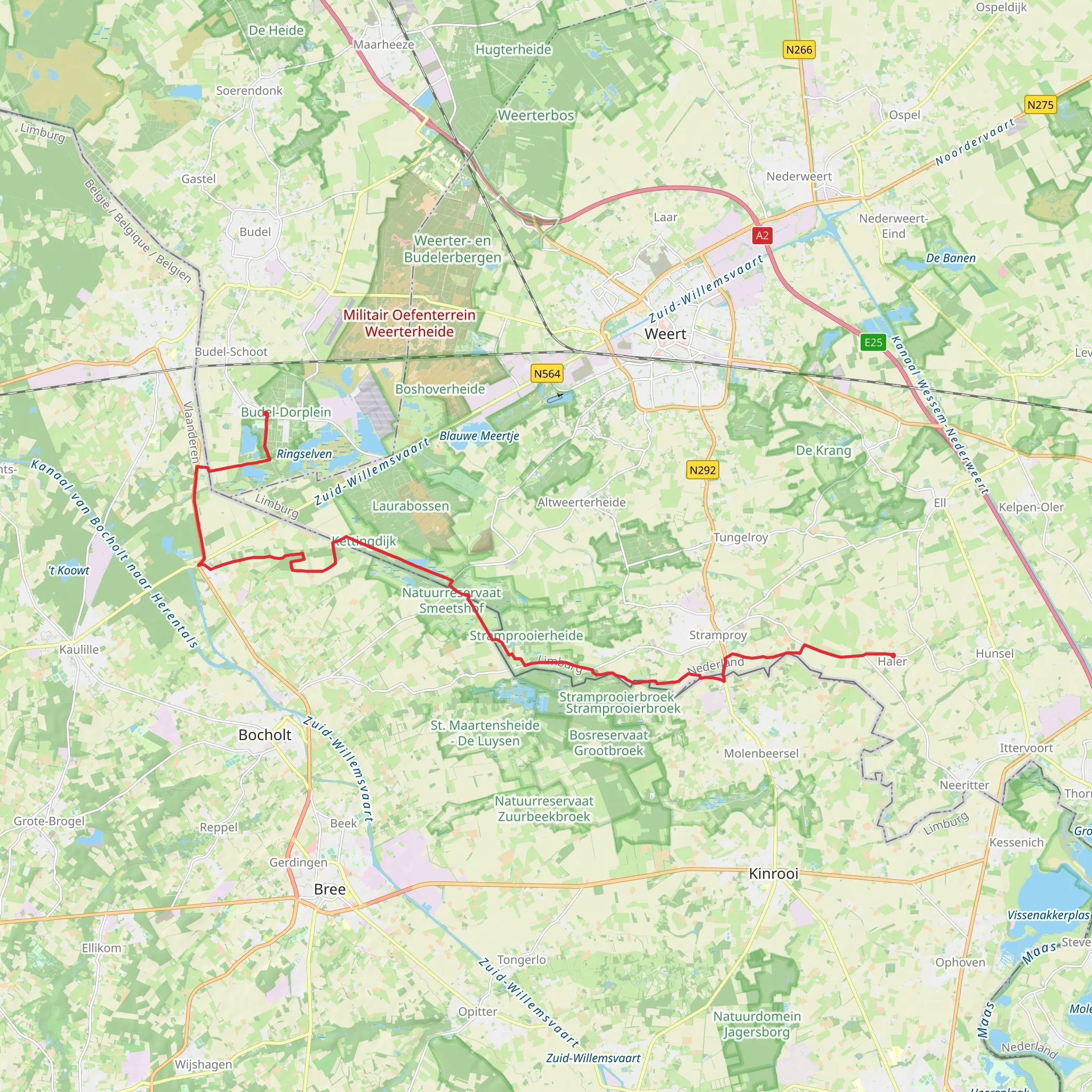 Budel - Dorplein to Haler via Grens Weg and Isidoorstraat mobile static map
