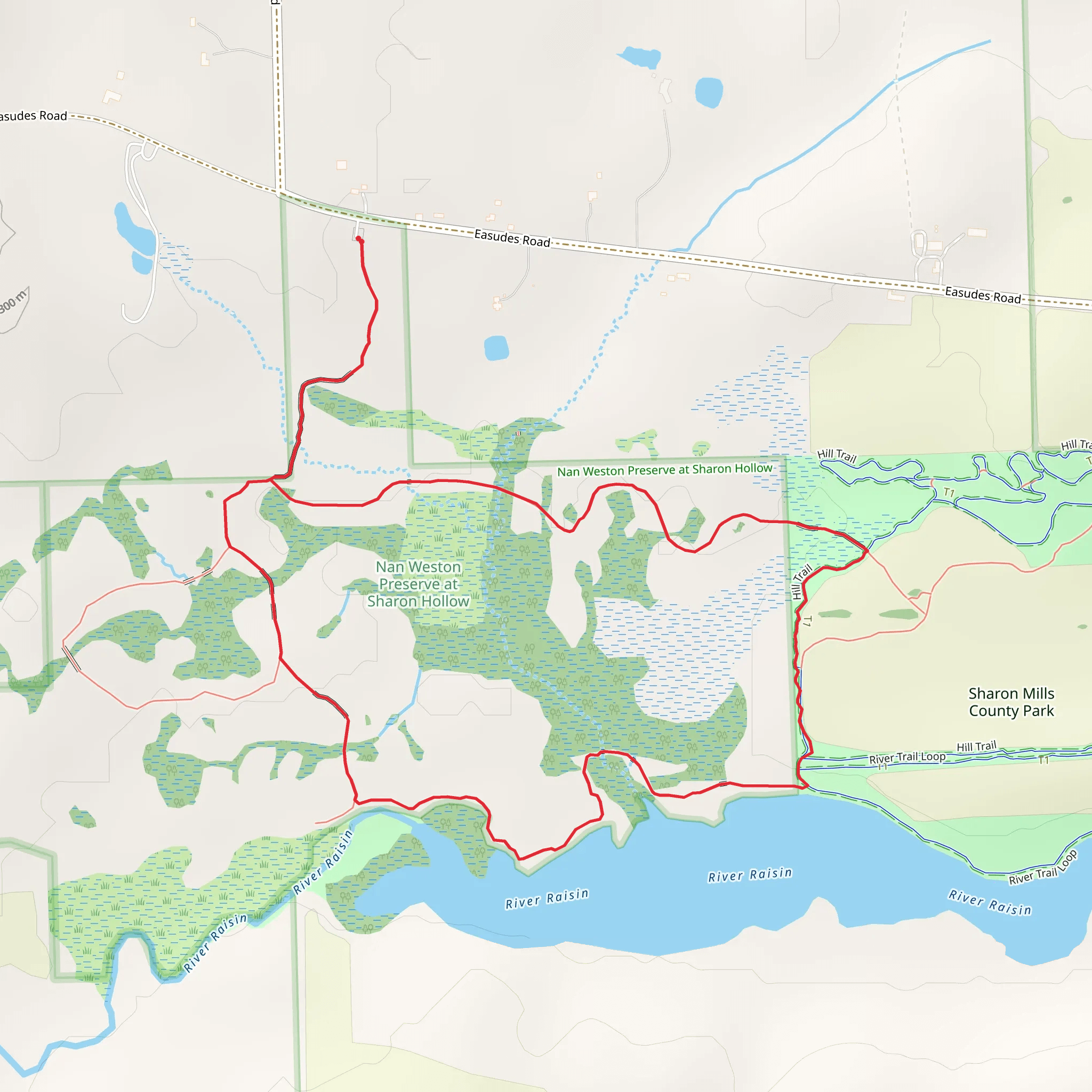 Nan Weston Preserve at Sharon Hollow and River Raisin Loop mobile static map