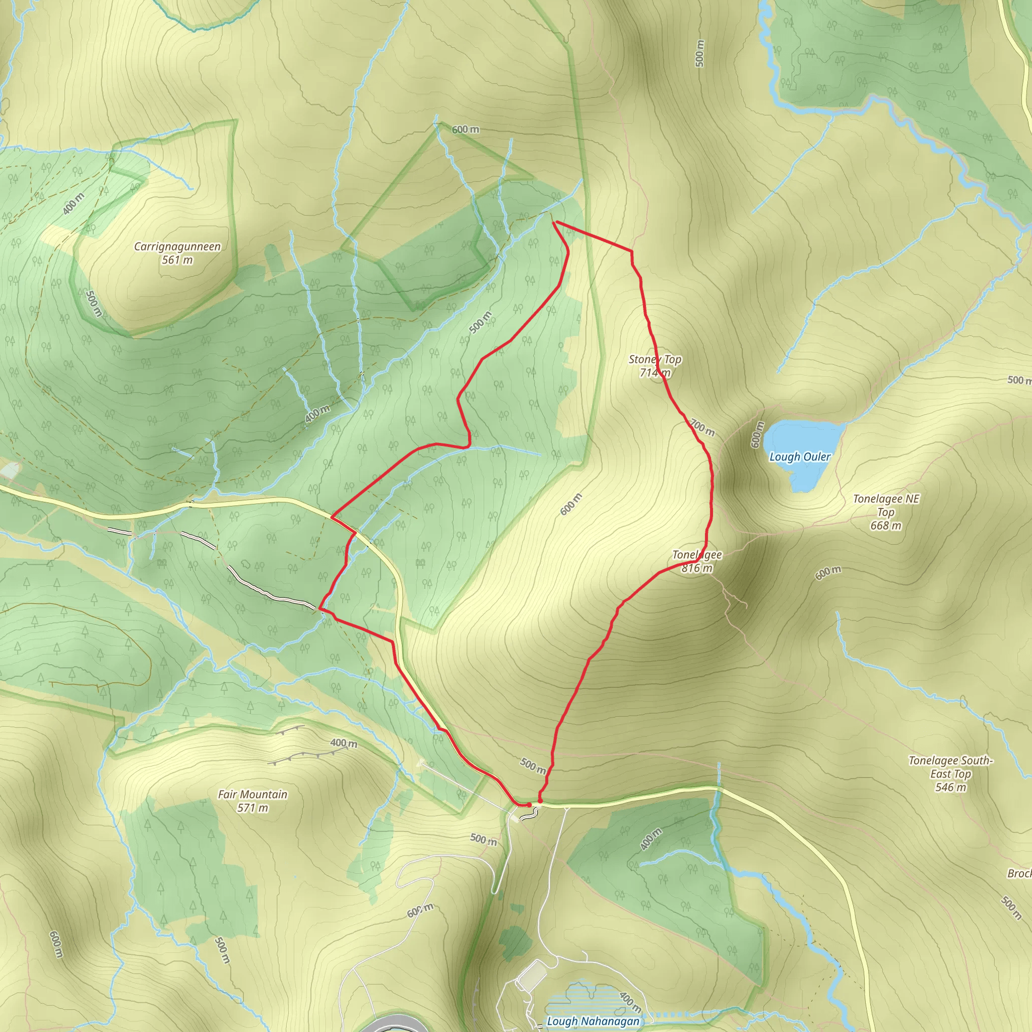 Tonelagee and Stoney Top loop mobile static map