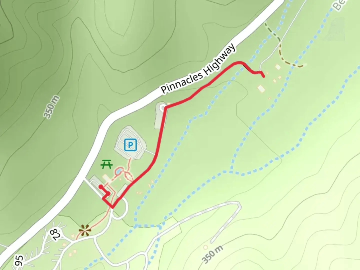 An image depicting the trail Pinnacles Campground and its surrounding area.