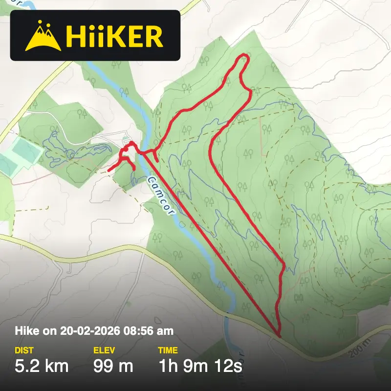 A map preview of the recording Hike on 20-02-2026 08:56 am.
