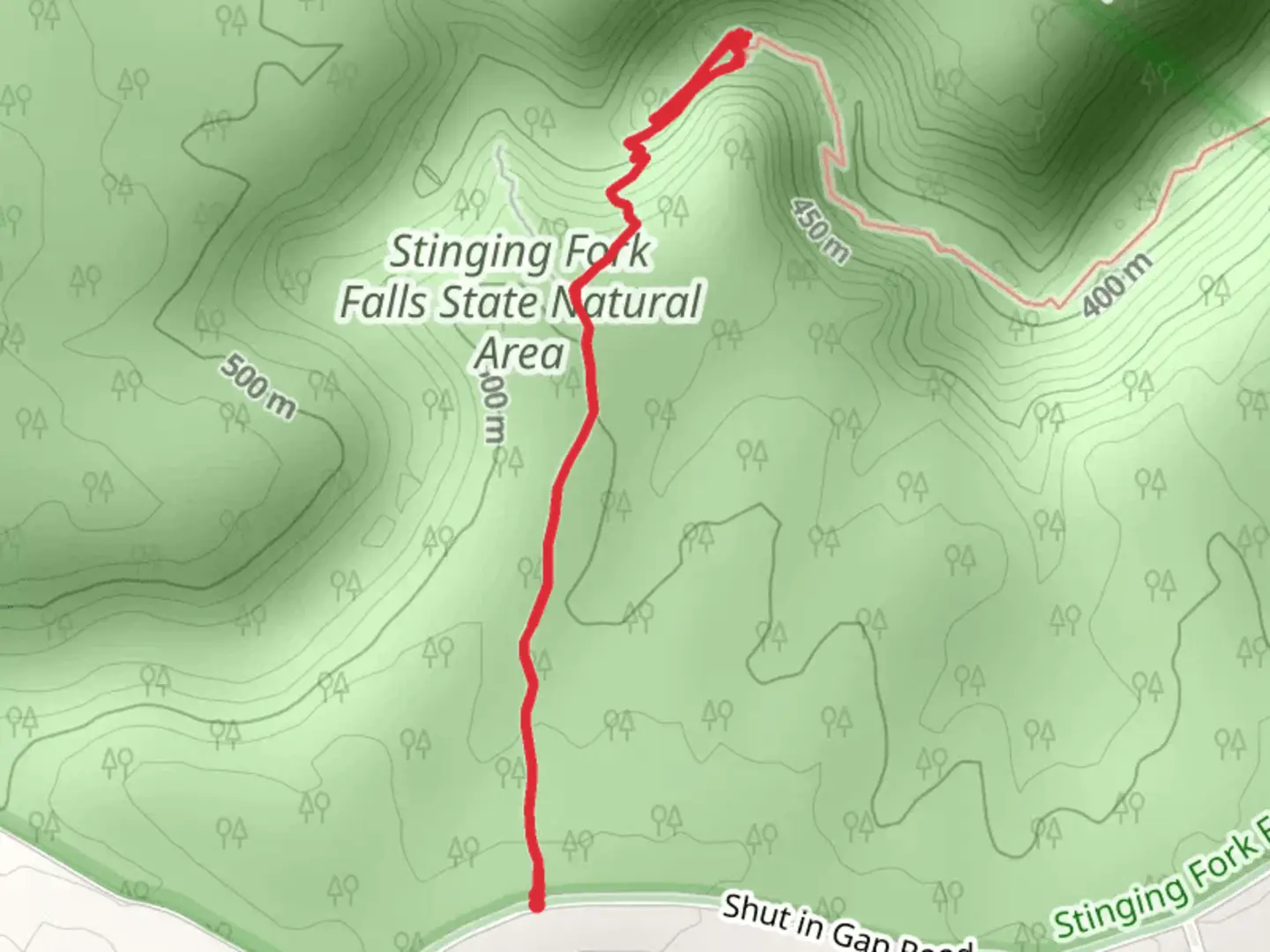 An image depicting the trail CT - Stinging Fork segment and its surrounding area.
