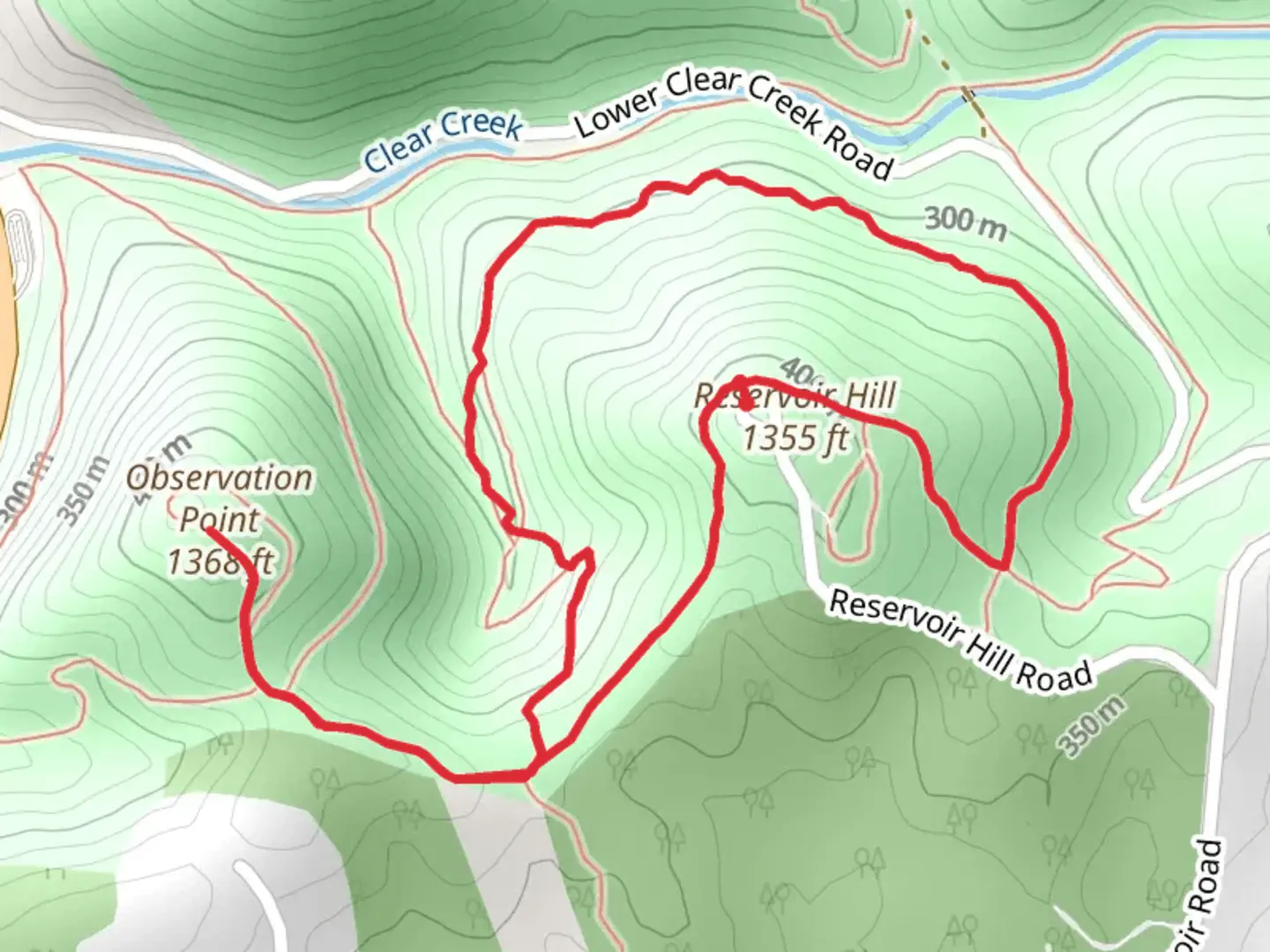 An image depicting the trail Reservoir Hill Circle Trail and Observation Point Trail and its surrounding area.
