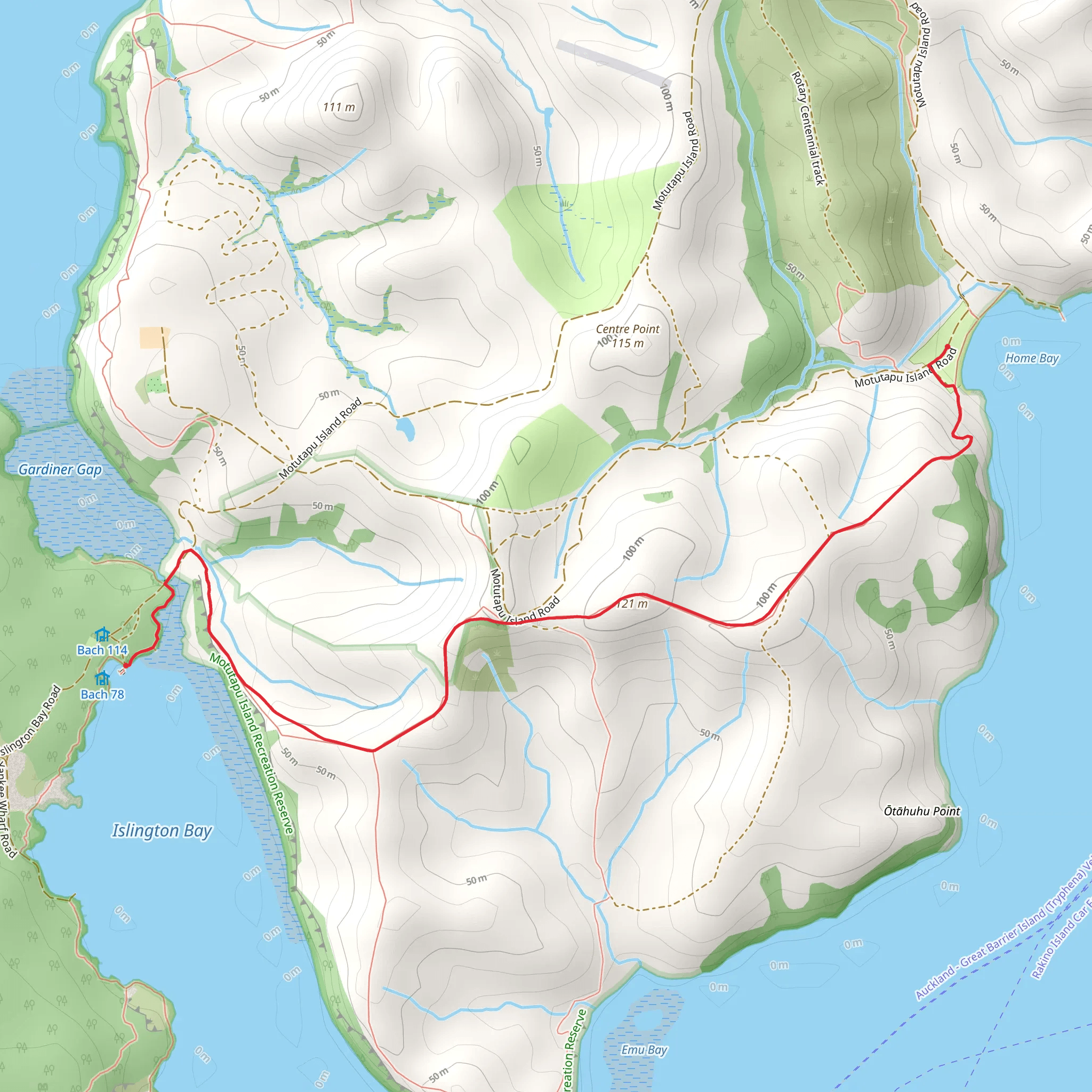 Rangitoto Island Longer Walks - Islington Bay Wharf to Home Bay mobile static map