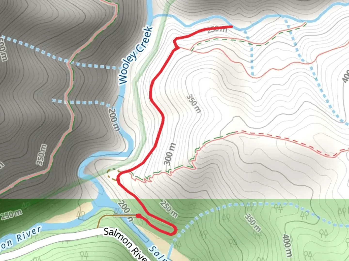An image depicting the trail Steinacher Creek via Steinacher Creek Road and its surrounding area.