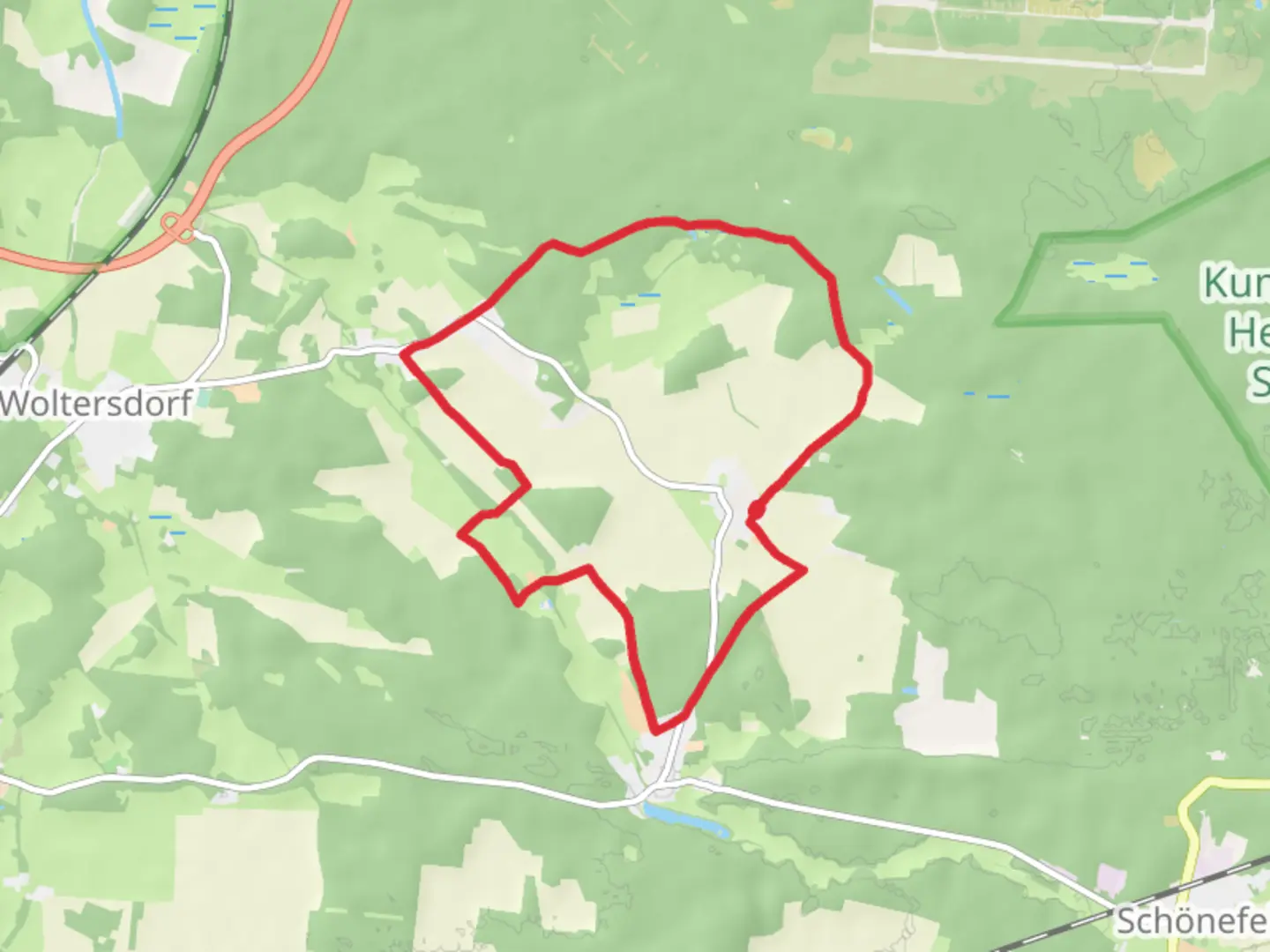 An image depicting the trail Wald-und Wiesenweg and its surrounding area.