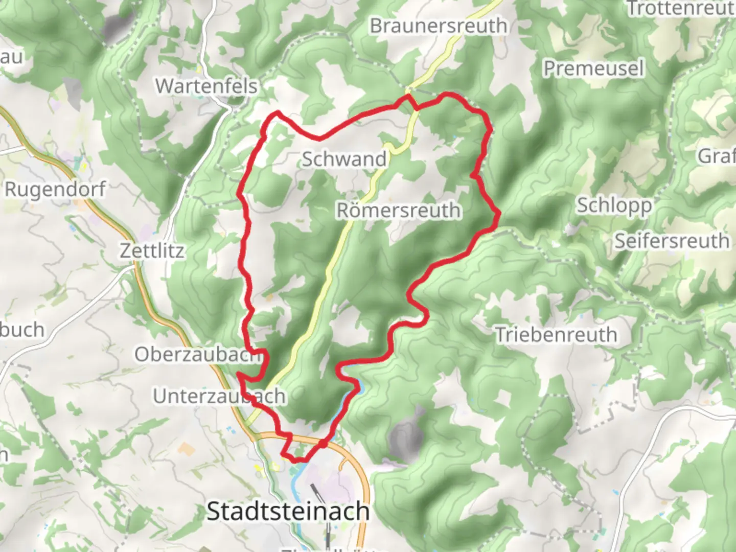 An image depicting the trail Hochofen and Schwander Hohe Loop and its surrounding area.