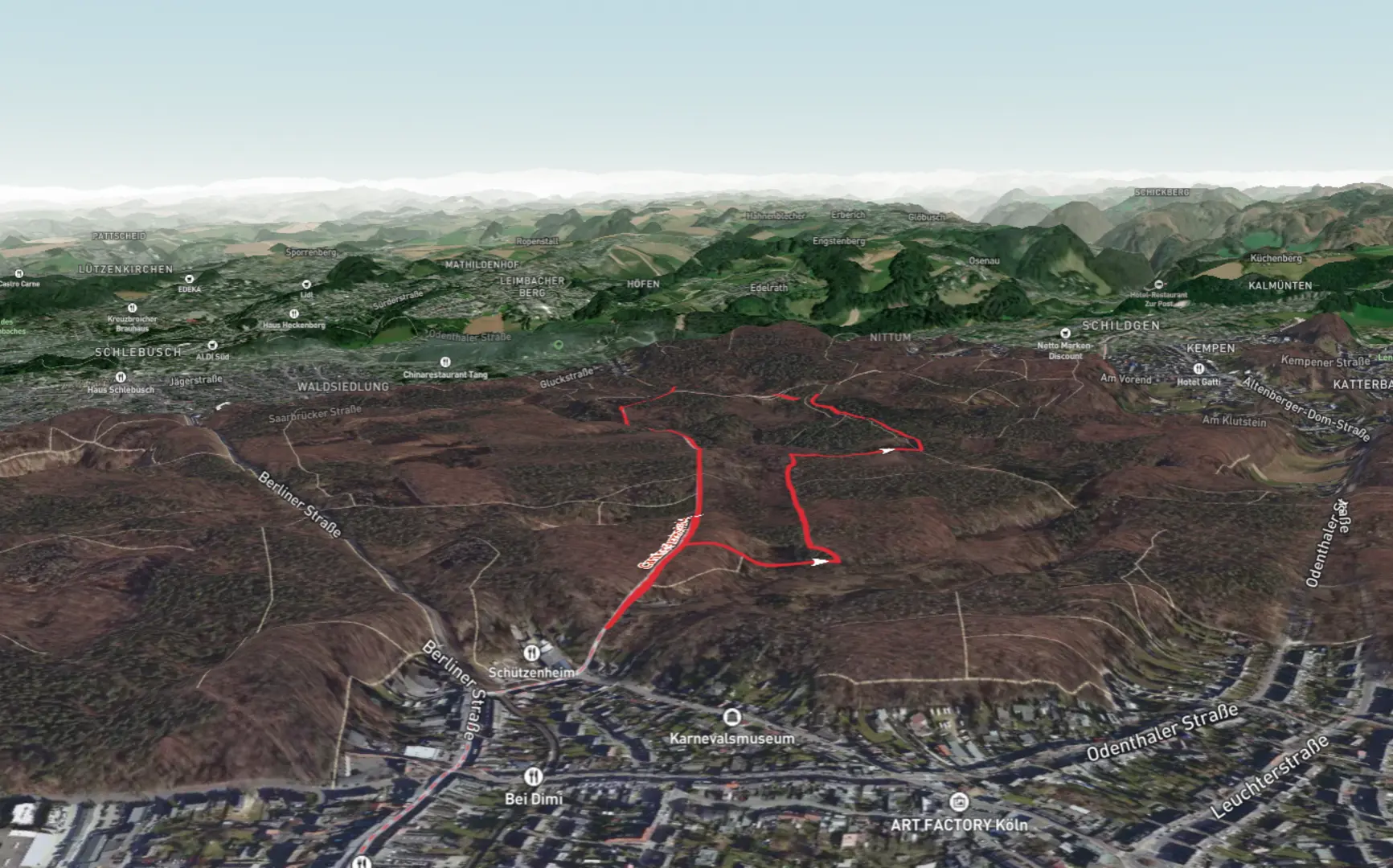 An image depicting the trail Dunnwald Loop and its surrounding area.