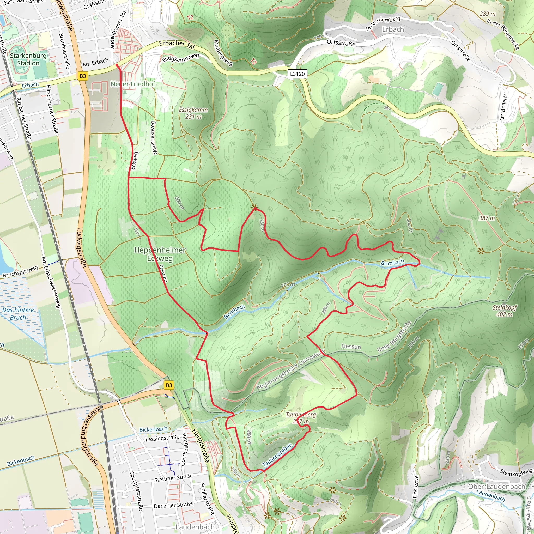 Taubenberg Loop via Burgensteig Bergstrasse mobile static map