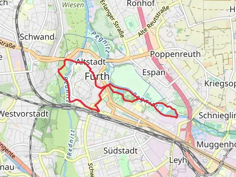 Stadtparkweiher and Pegnitz via Fuerther Heilquellen Weg