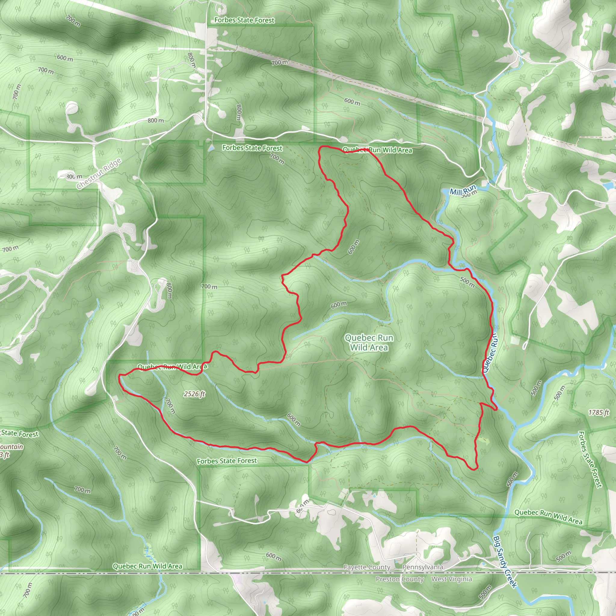 Quebec Run and Hess Trail Loop mobile static map