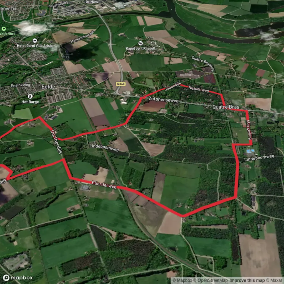 An image depicting the trail Quartre Bras and Harfsense Steeg Loop and its surrounding area.