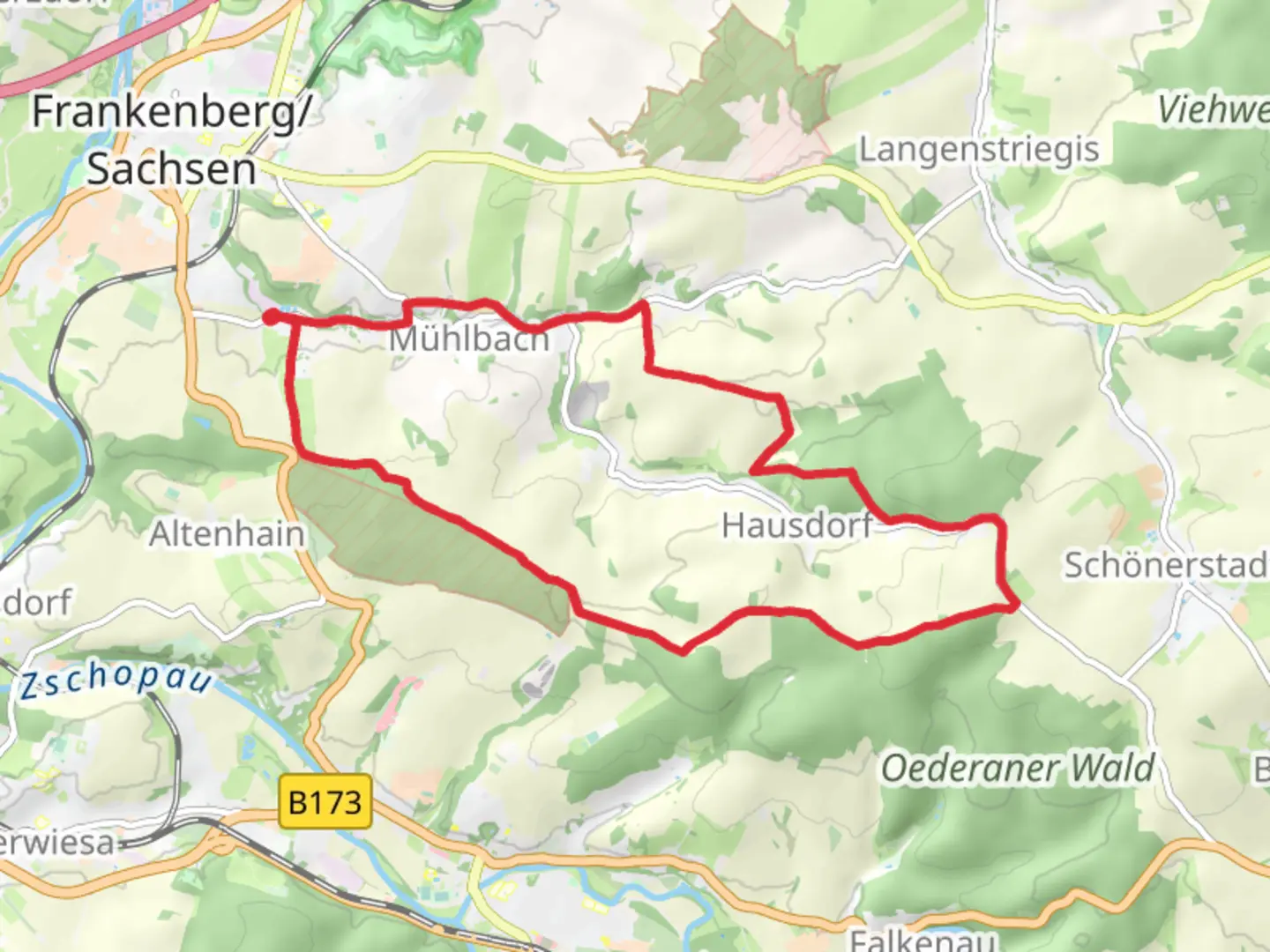 An image depicting the trail Muhlbach and Hausdorf Loop and its surrounding area.