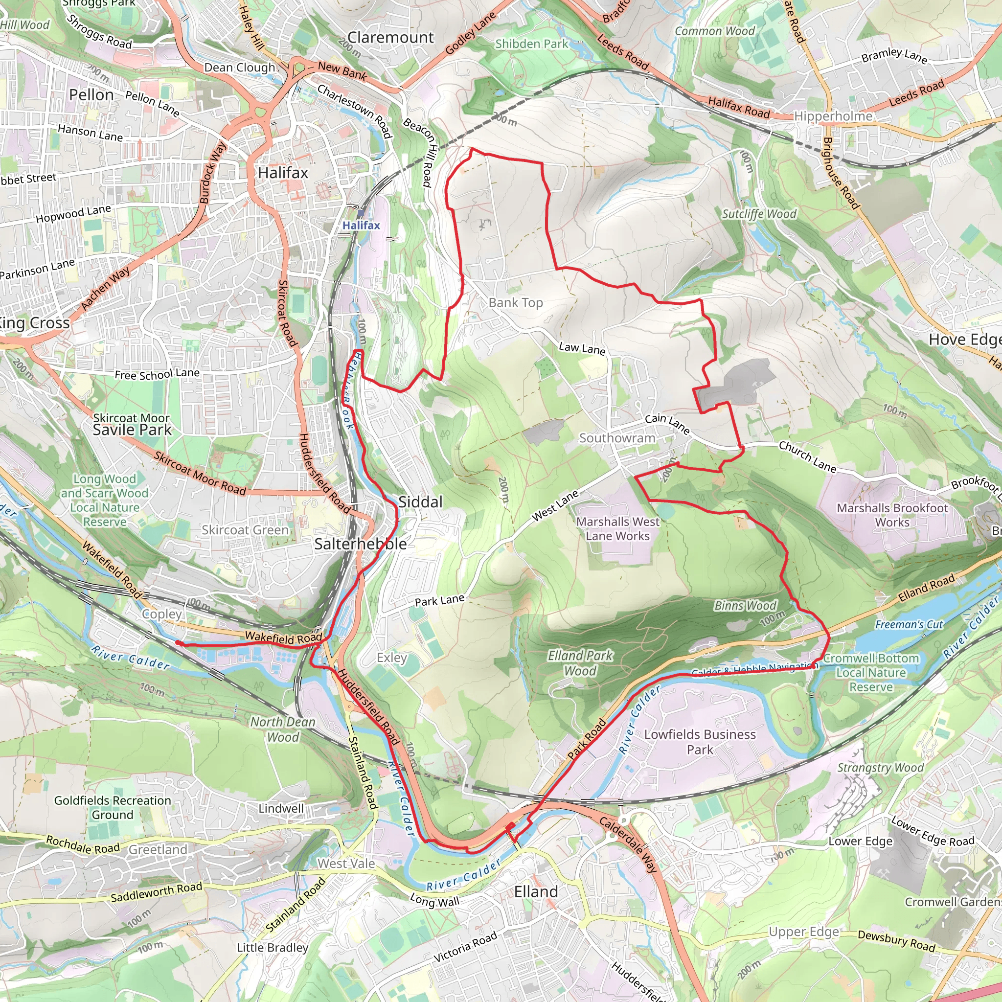 Copley to Southowram Loop via Hebble Brook mobile static map