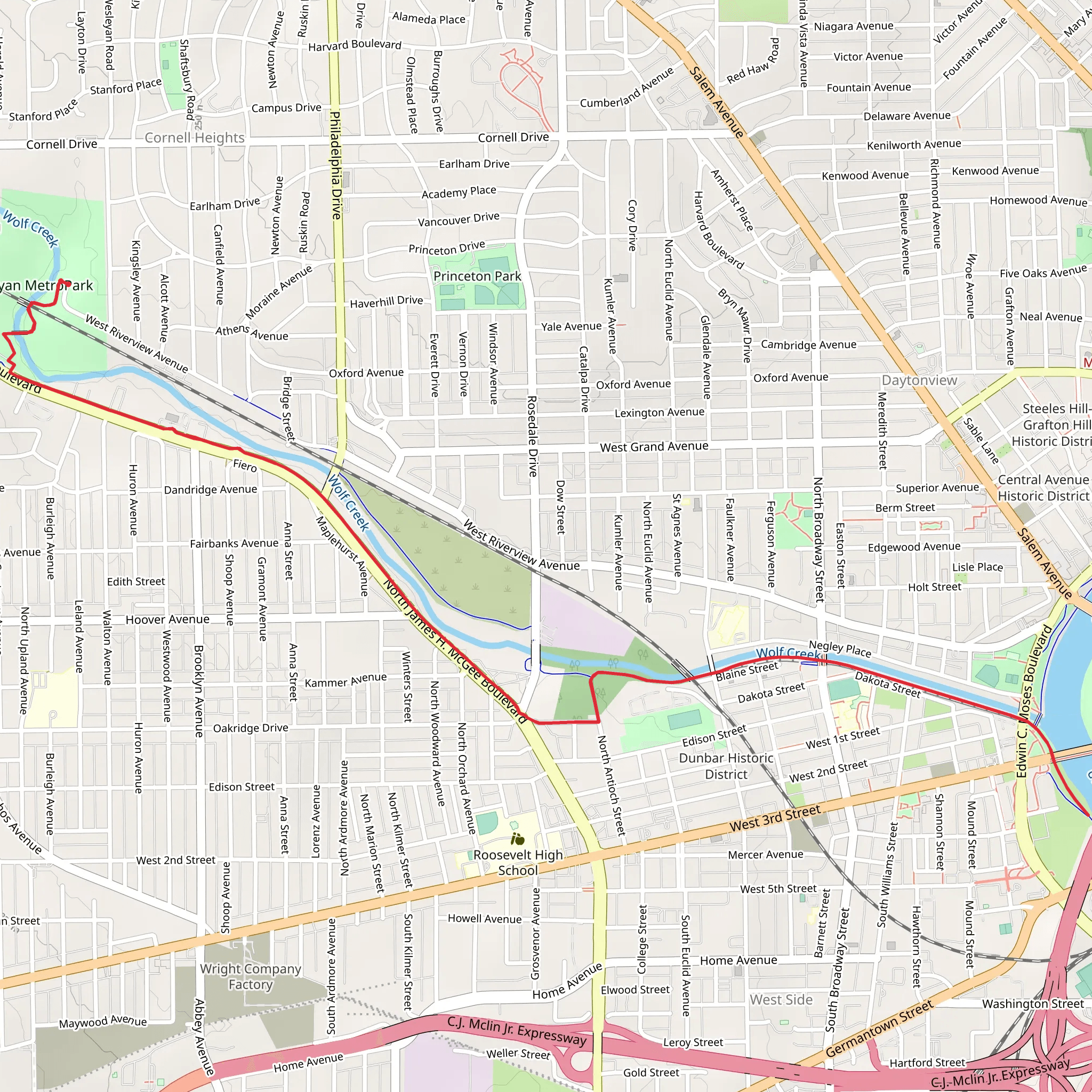 Wolf Creek Trail from Wesleyan Metropark mobile static map
