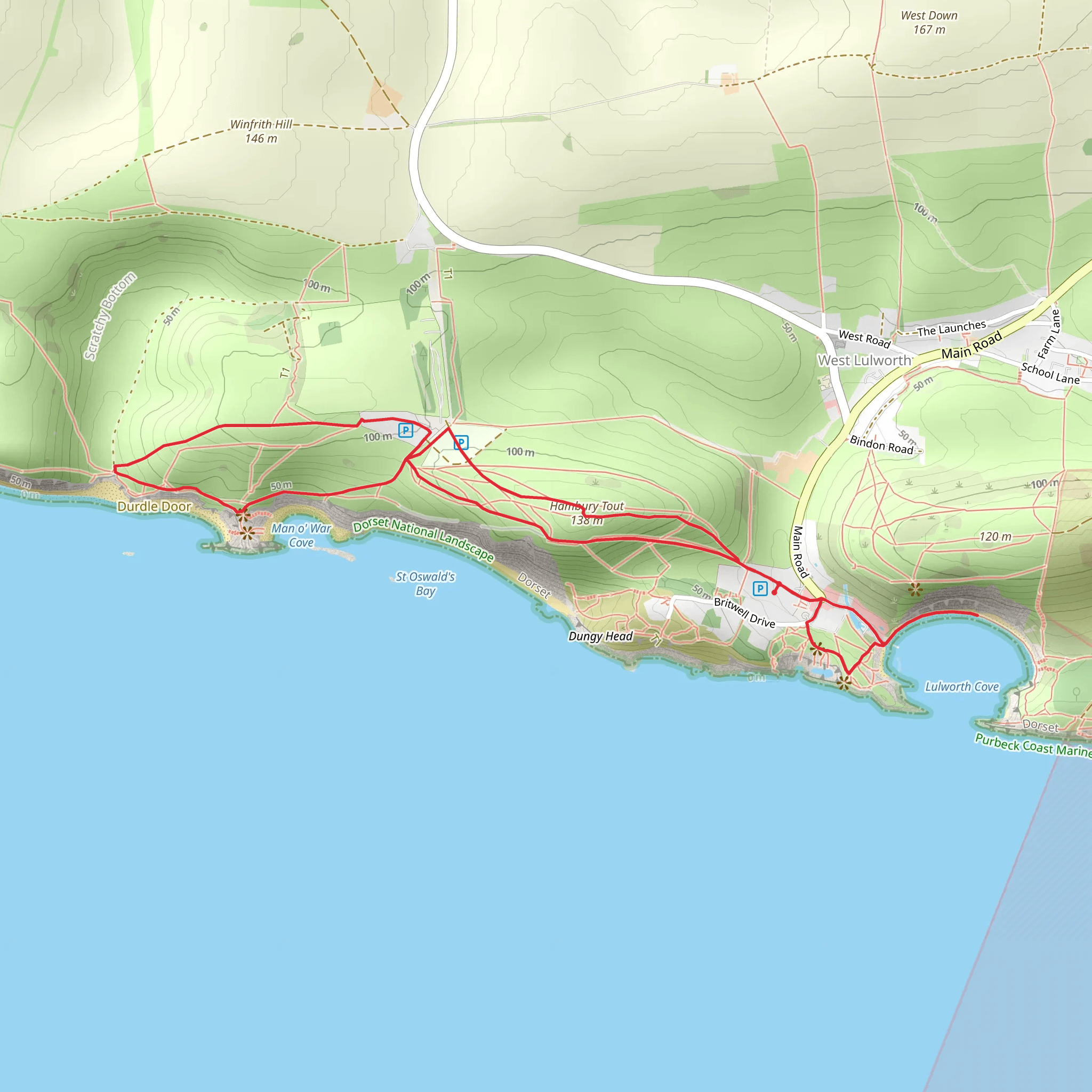Hambury Tout and Lulworth Cove Walk mobile static map